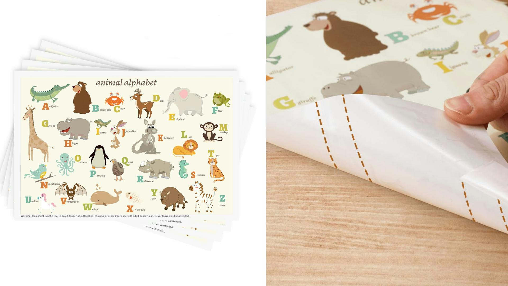 stick-on food placemats with animals on them