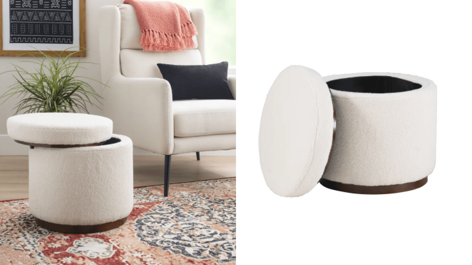 Boucle storage ottoman 