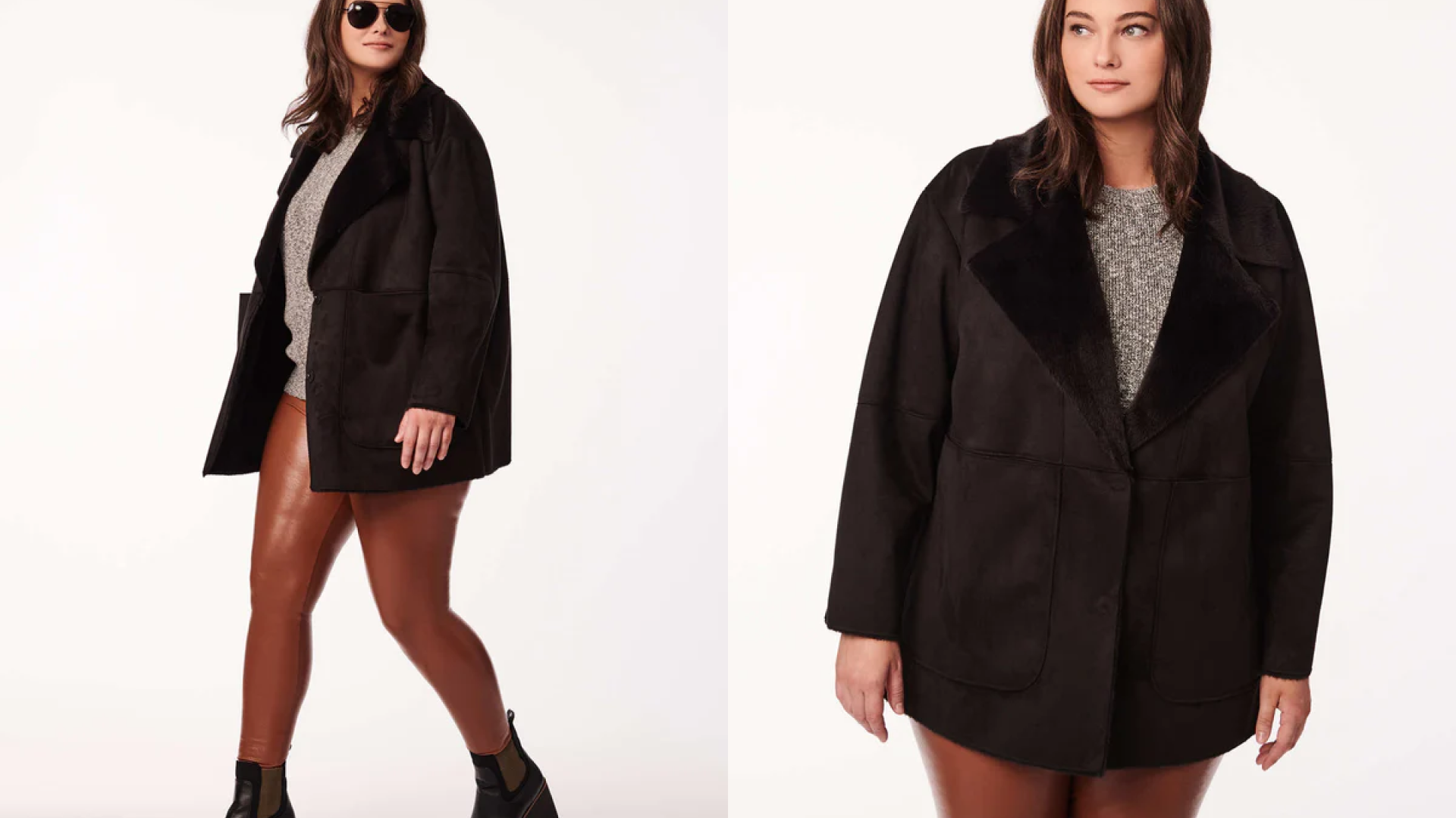 hip length vegan shearling jacket