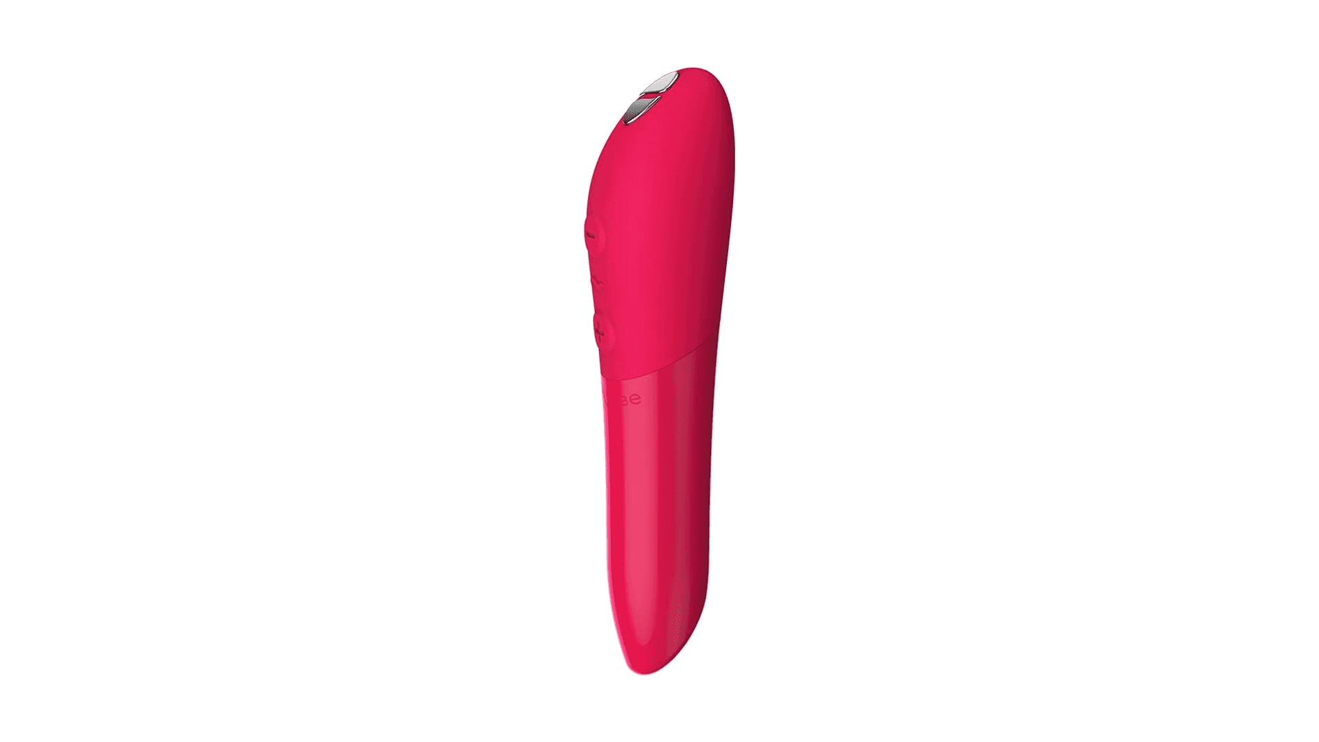 Vibrant red vibrator with silver accent panel on top