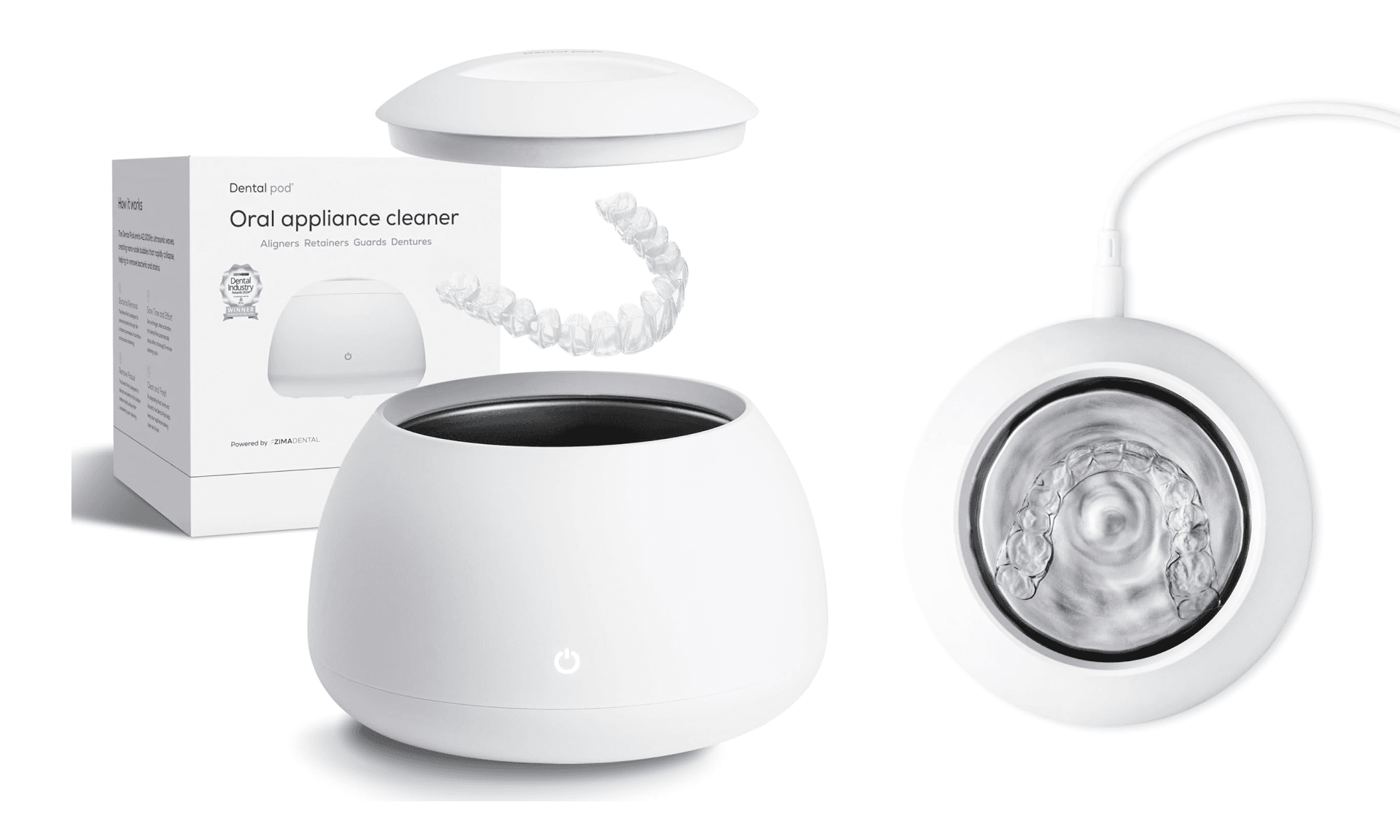 Zima Dental Pod: Ultrasonic Retainer Cleaner. The Original Retainer Cleaner Machine, Aligner Cleaner, Nightguard Cleaner, Mouthguard Cleaner, Denture Cleaner. Ultrasonic Cleaner For Oral Dental Care