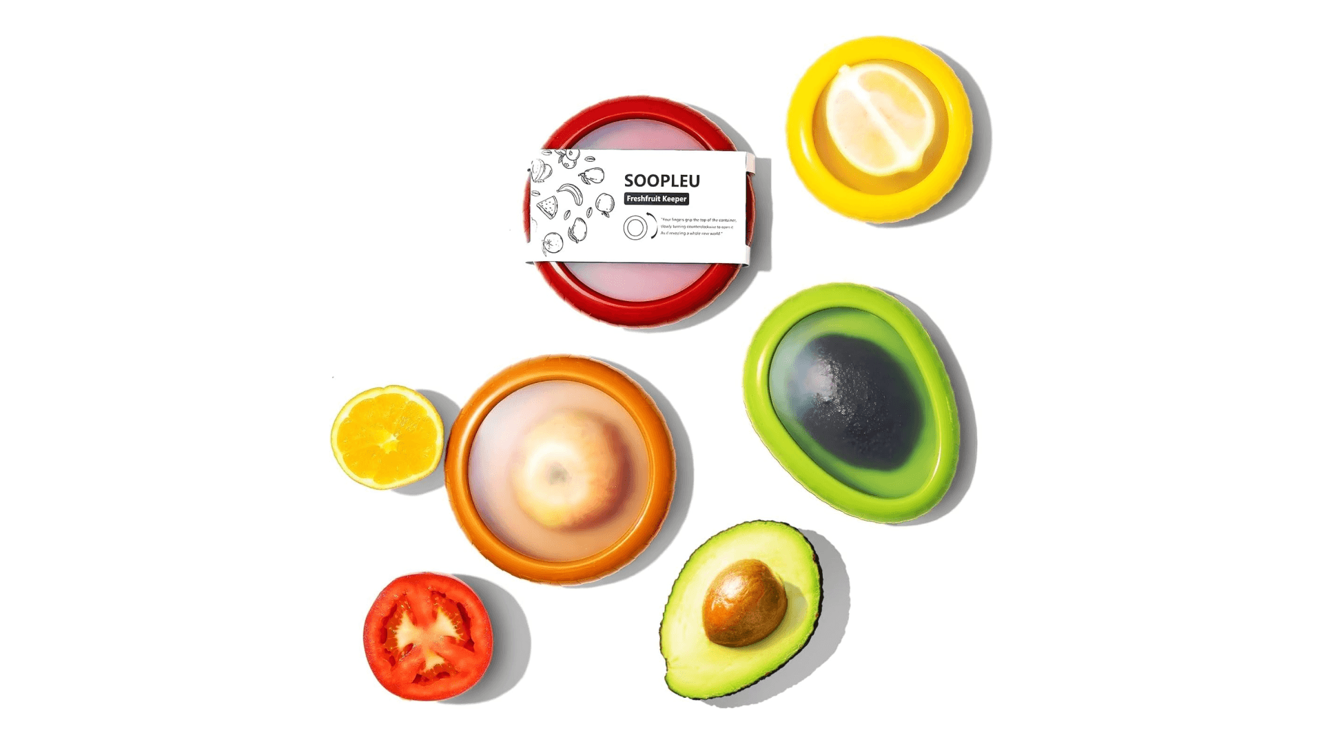 SOOPLEU Avocado Saver and Tomato Holder - Set of 4 Reusable Storage Containers for Fridge - Ideal for Garlic, Onions, Lemons, and Potatoes