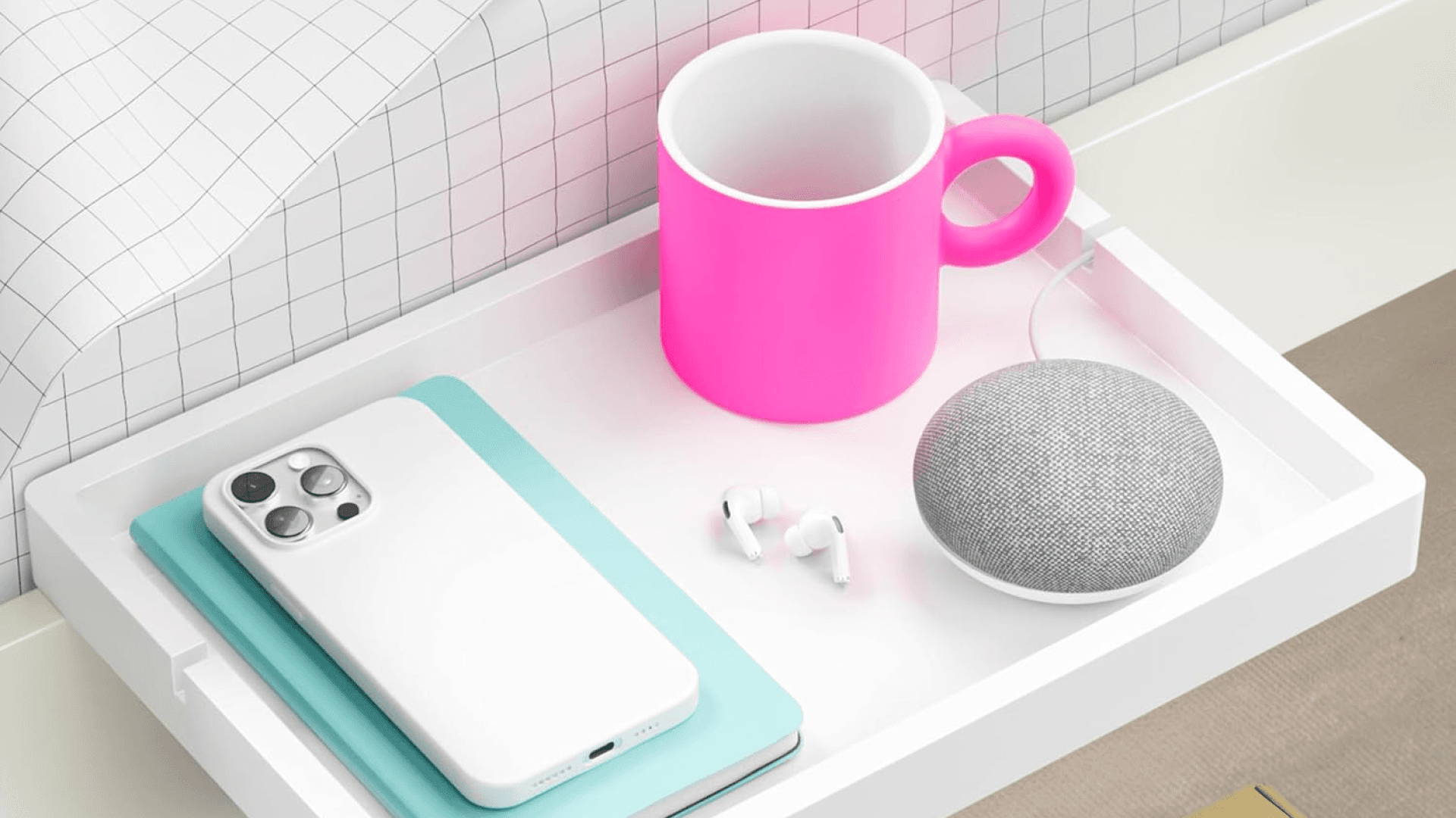 floating bedside shelf that can attach to a bed frame