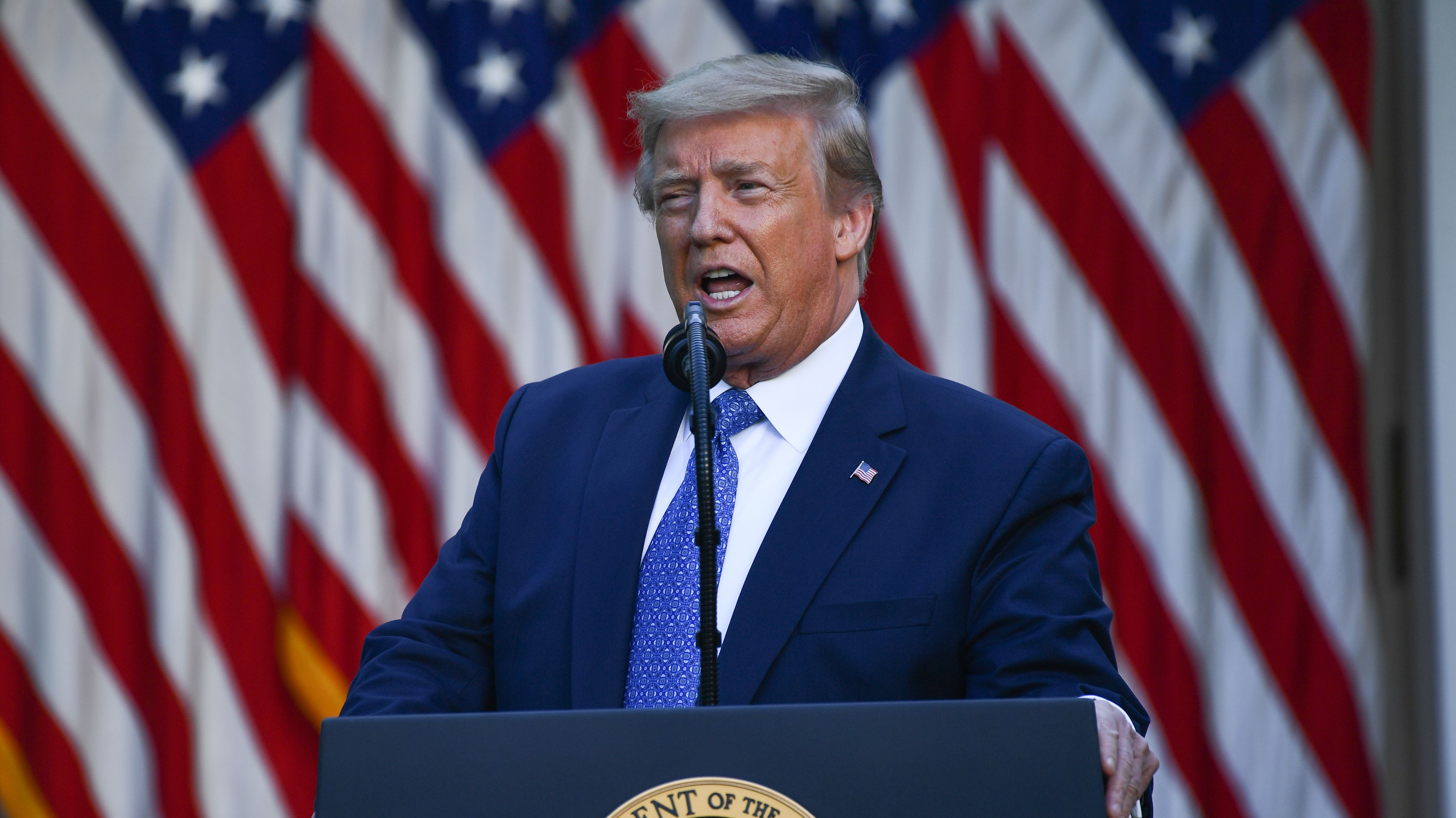 President Trump delivering remarks in the Rose Garden of the White House.