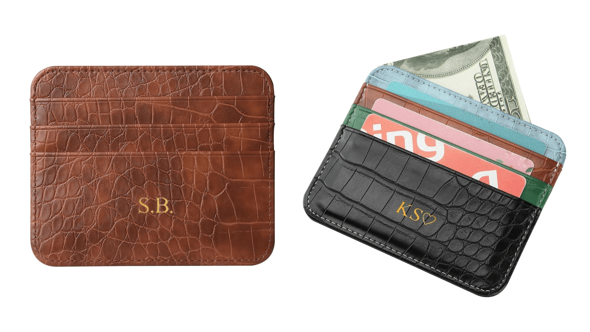 Personalisa Gold Silver Initial letters Credit Card Holder Wallet, PU Leather Ultra Slim Wallet, Thin Minimalist Credit Card Case Card Protector, Front Pocket Wallets for Men, Women (cro-brown)