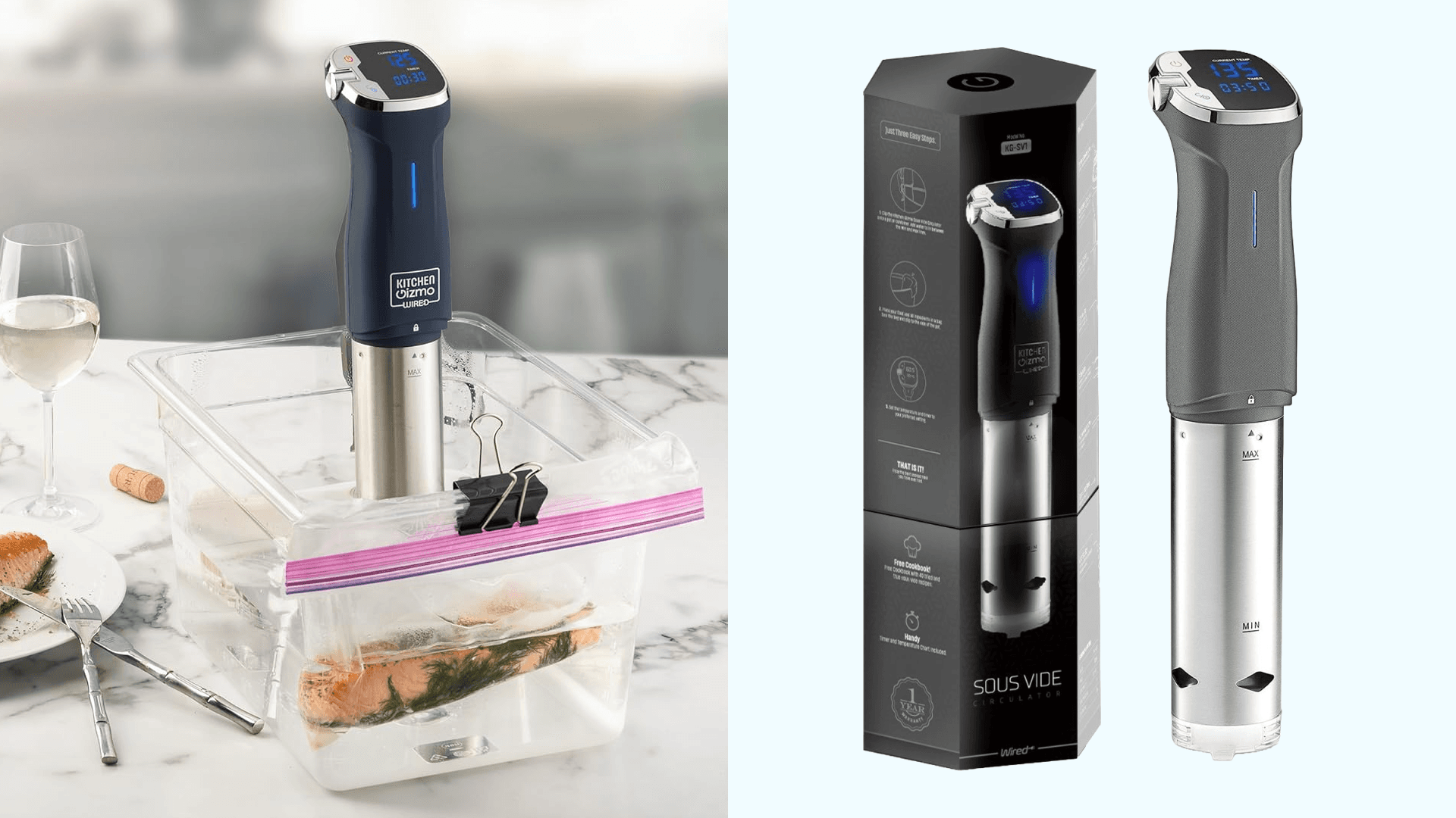 Kitchen Gizmo Sous Vide Immersion Cooker - Cook with Precision, 800 Watt Grey Circulator Stick with Touchscreen Control Panel and Safety Feature - Bonus Recipe Book Included