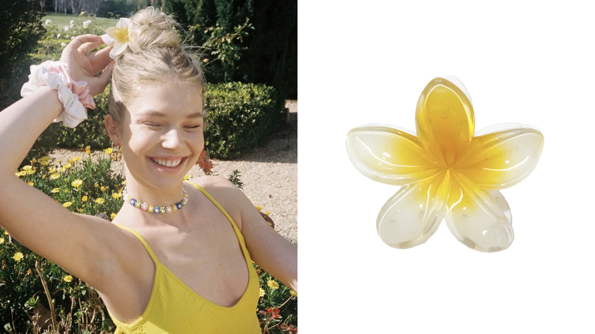 A plumeria-shaped hair clip.