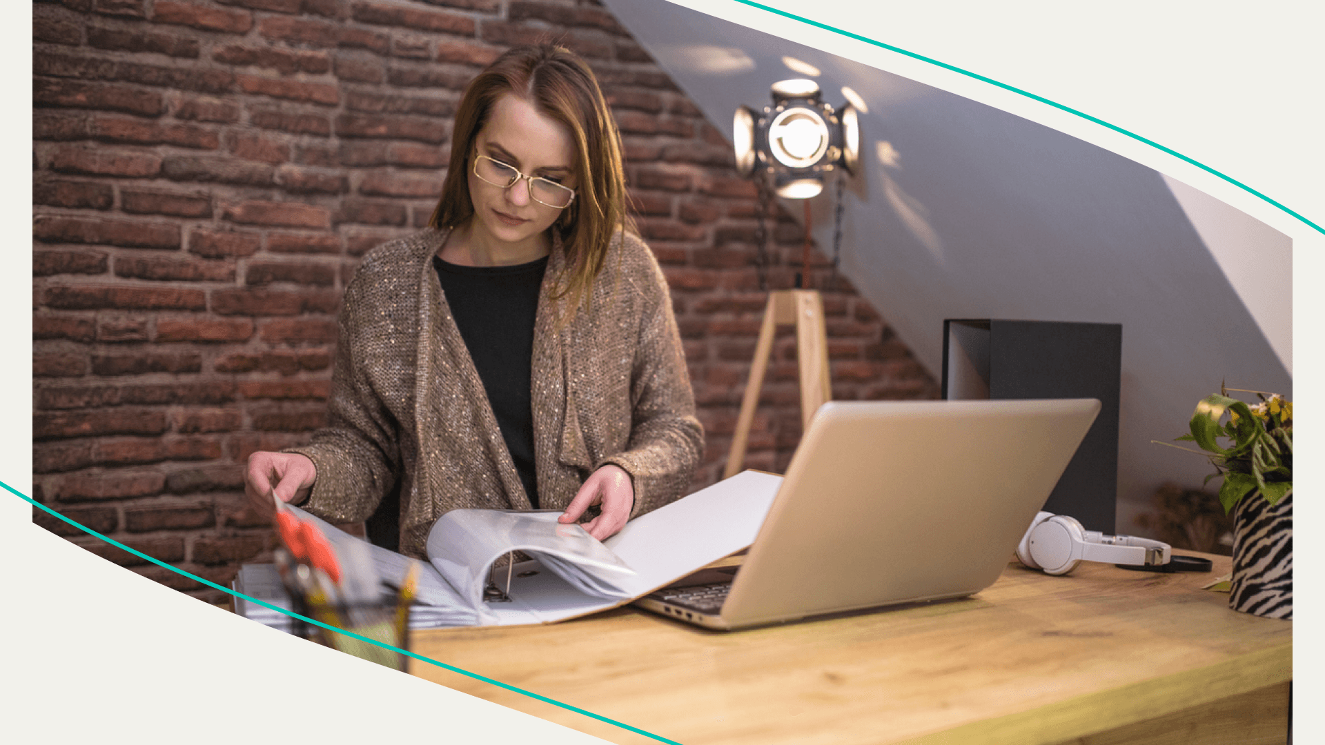 accessibility, woman looking through a binder