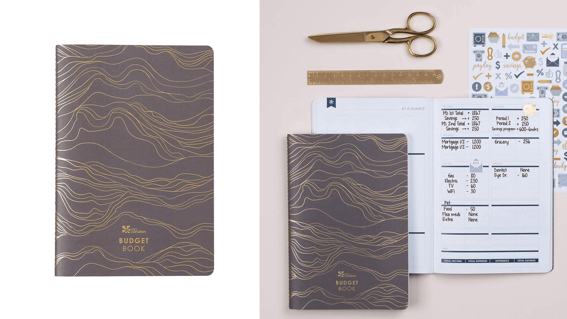 budgeting journal to keep track of monthly savings and spending