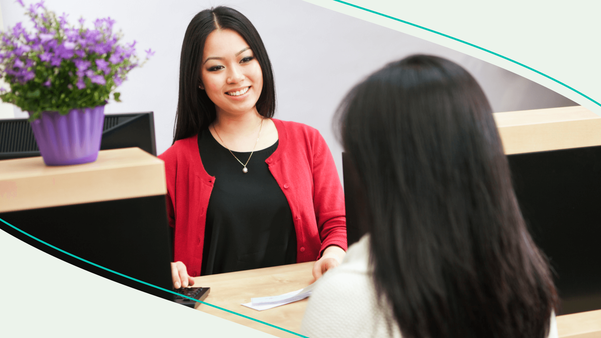 accessibility, woman getting documents from bank teller