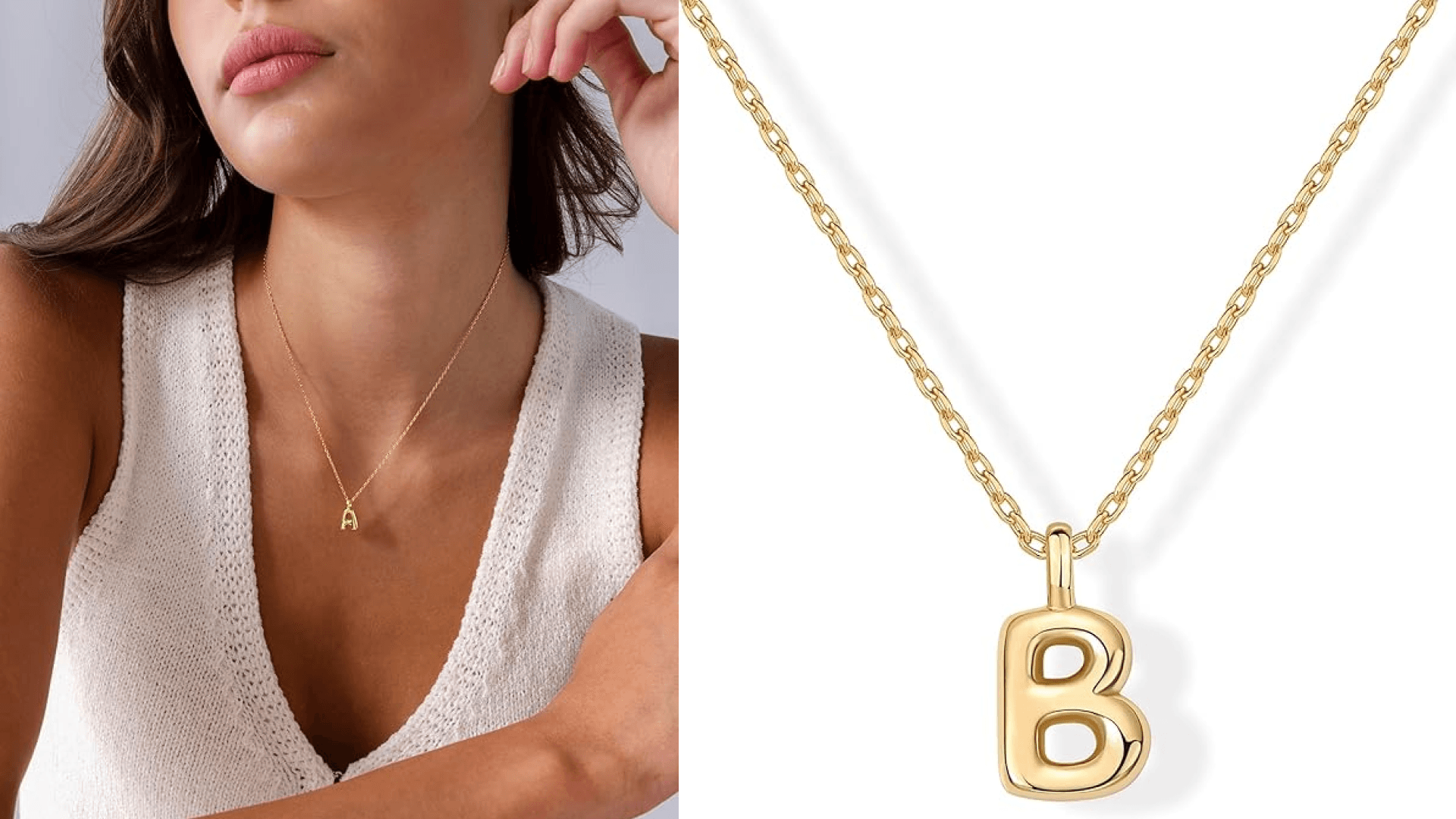 PAVOI 14K Yellow Gold Plated Dainty Chunky Bubble Initial Letter Pendant Necklace for Women - Alphabet Necklace - Letter B