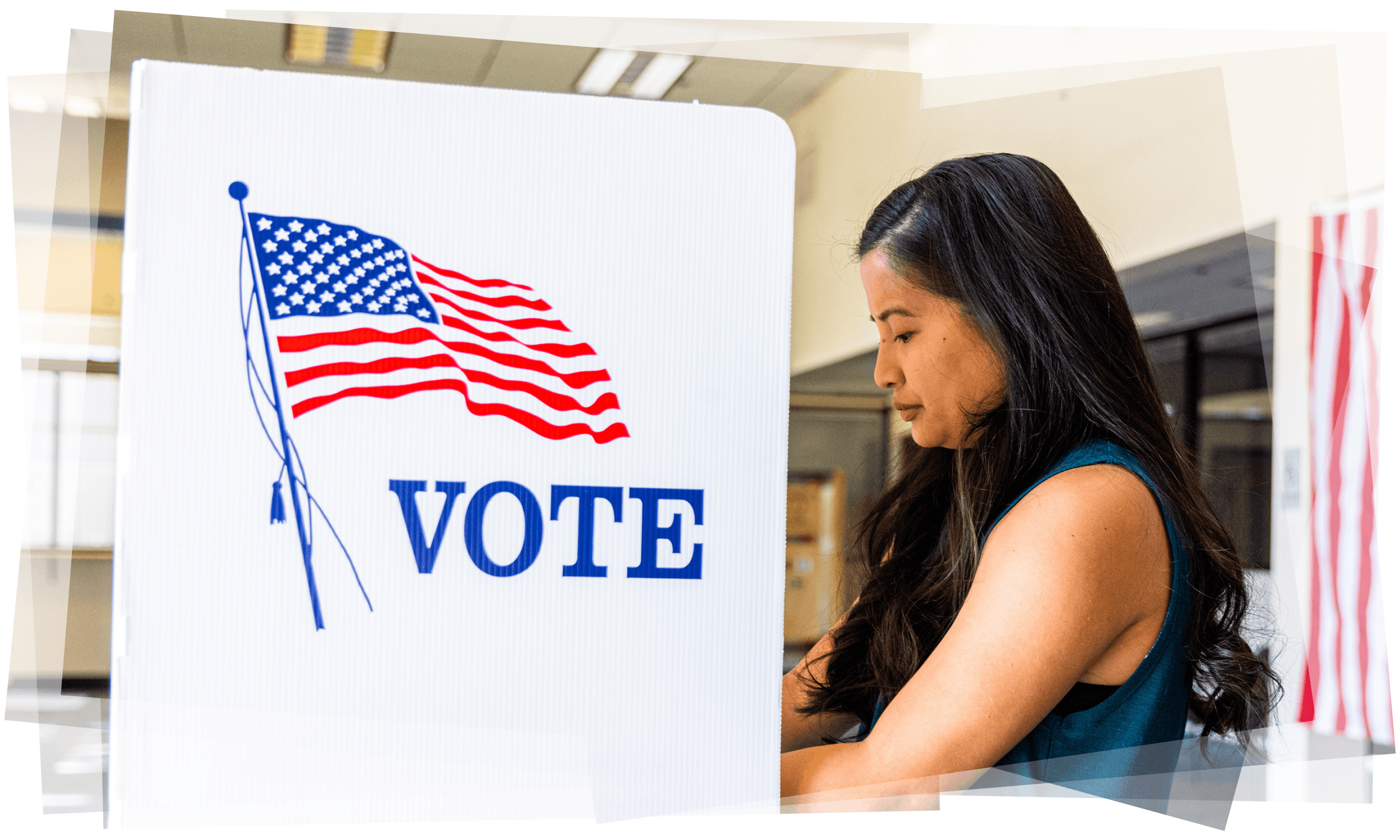 Woman voting at a voting booth.