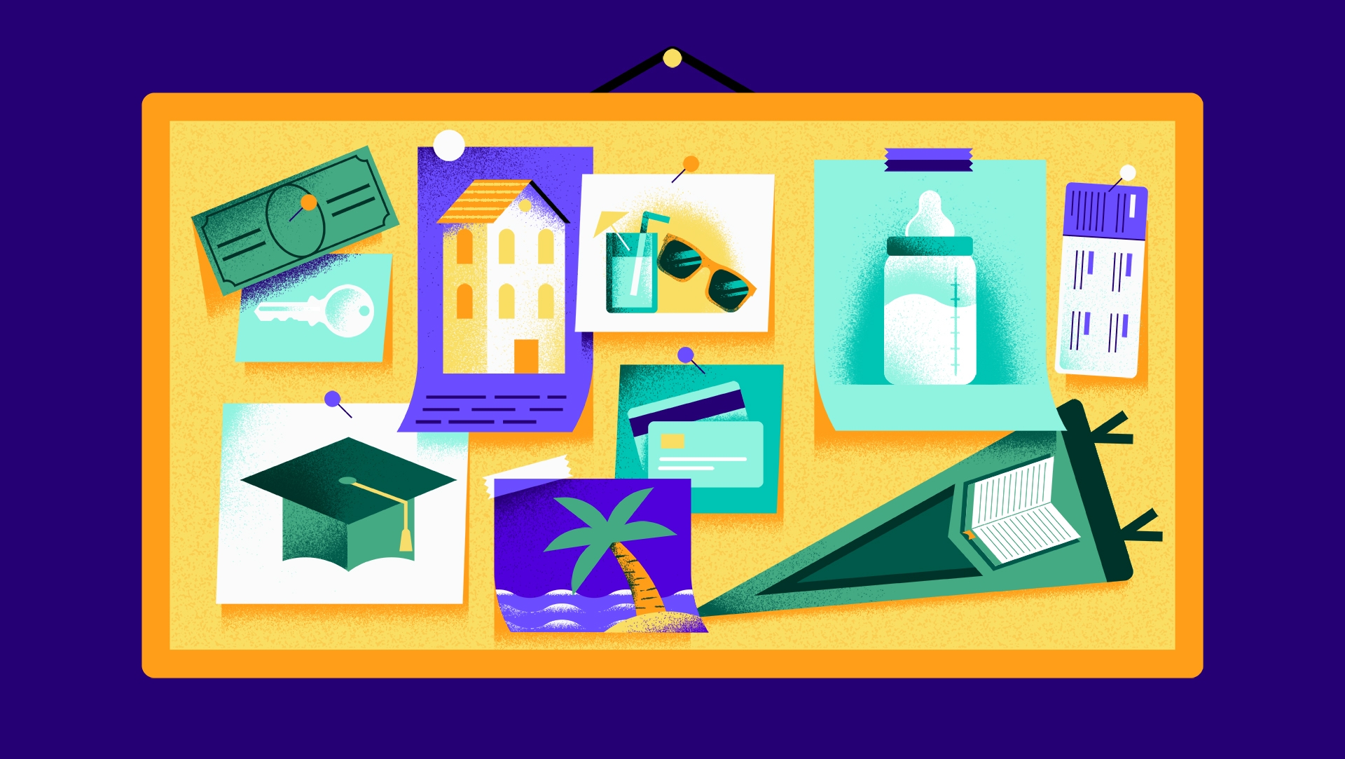 colorful vision board full of financial goals