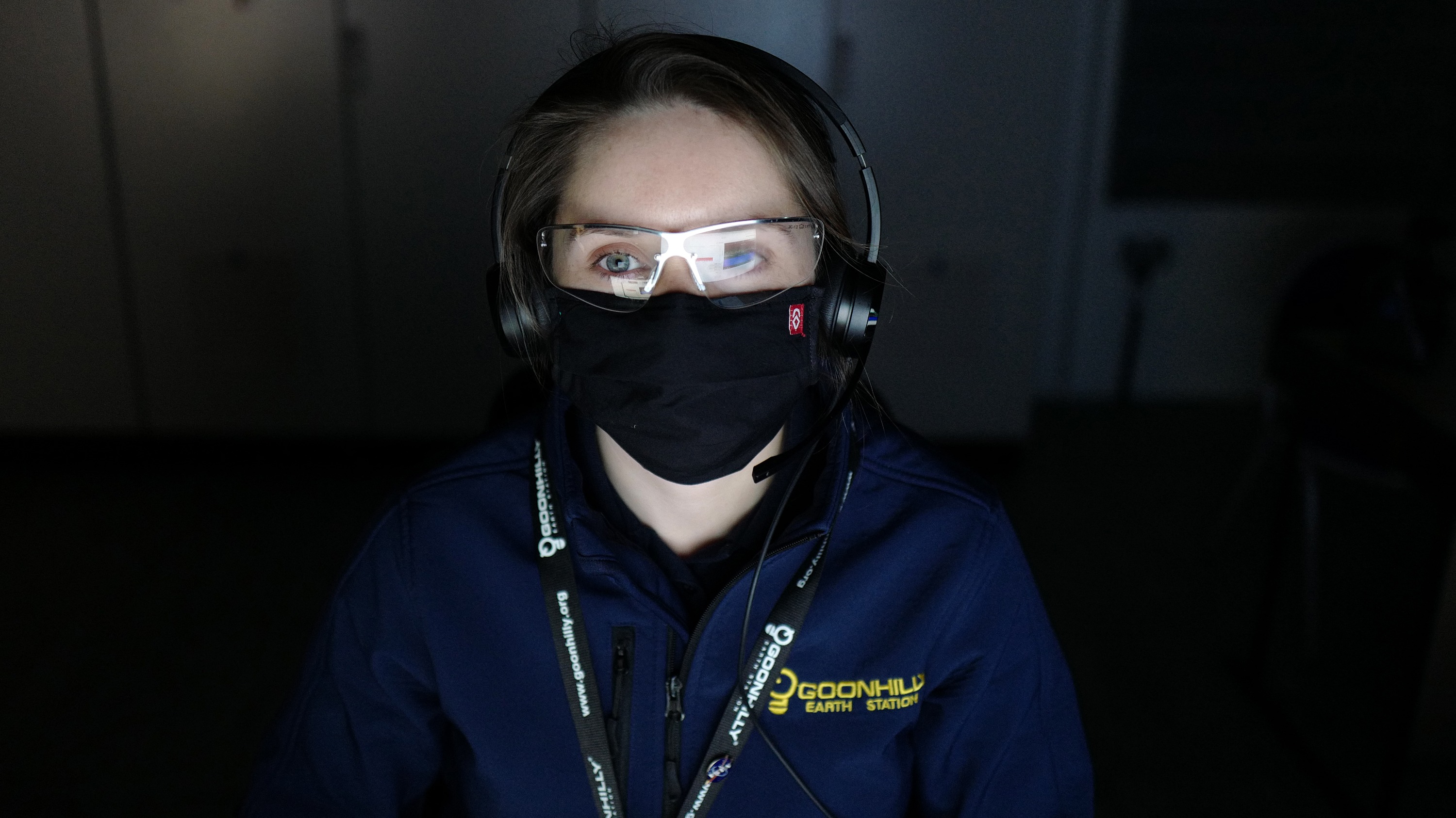 Goonhilly team member Olivia Smedley watches live signals arrive from NASA's Perseverance rover as it lands on the surface of Mars on February 18, 2020 on The Lizard, England.