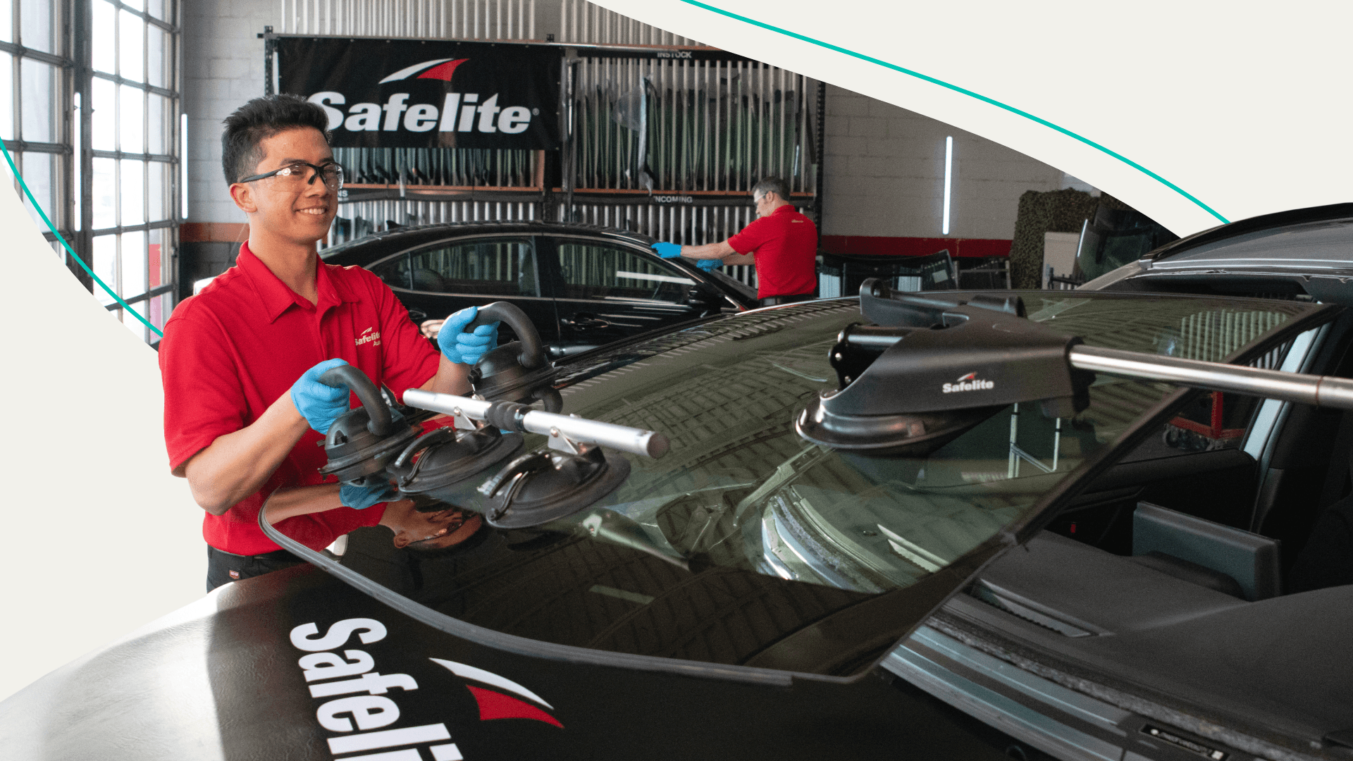 Safelite worker repairing a car windshield