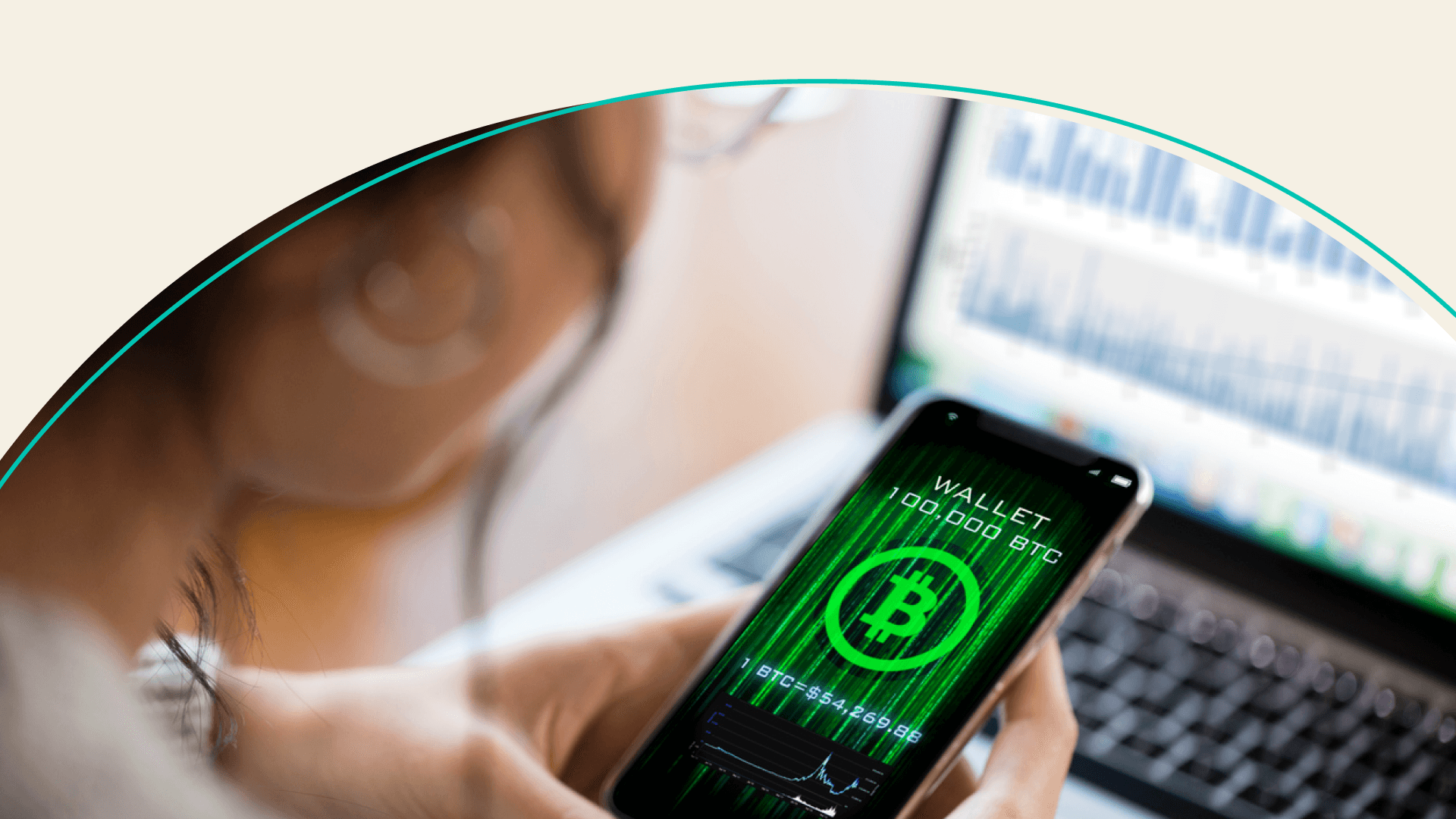 A woman looking at her digital bitcoin wallet