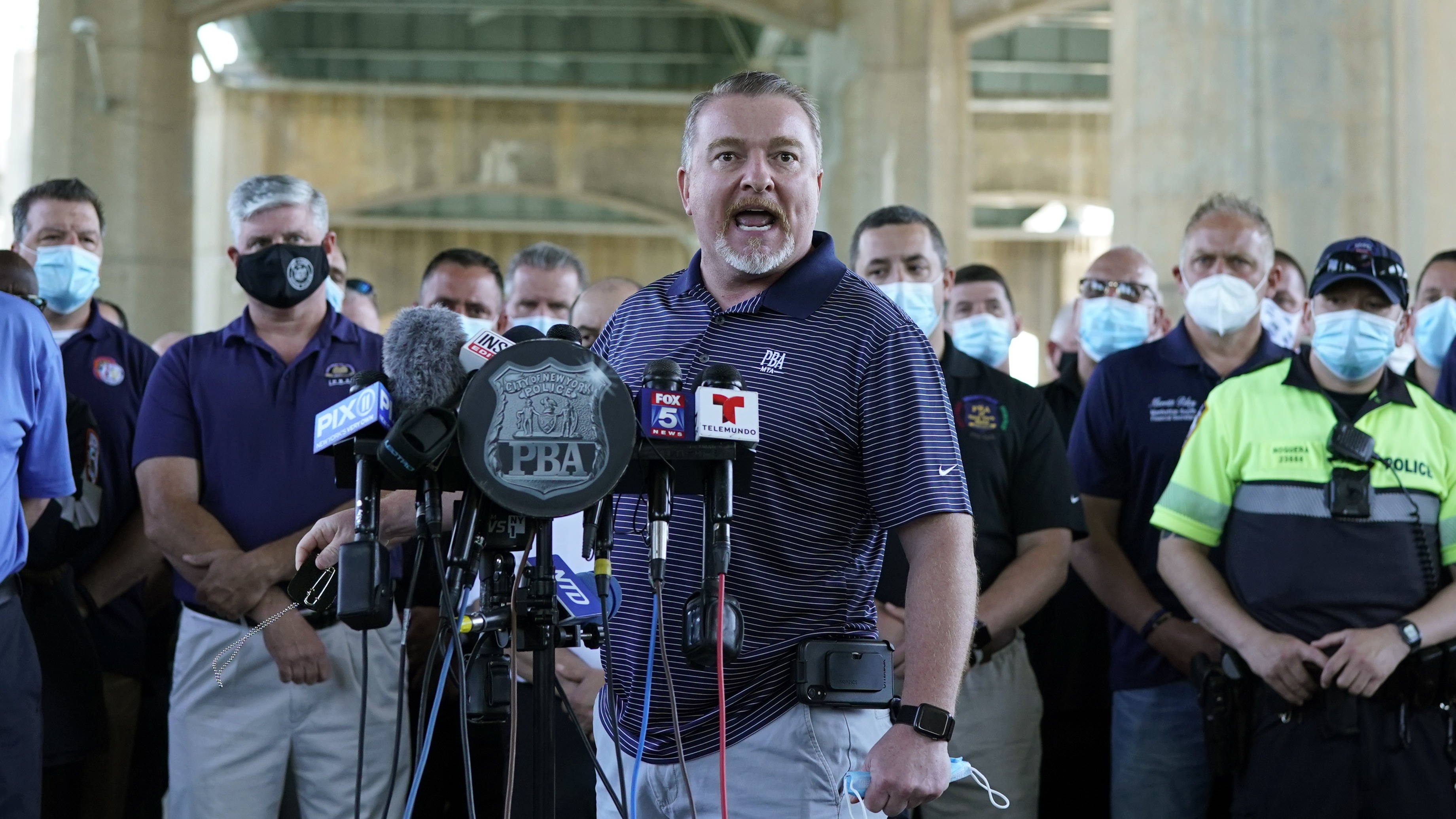 New York Police Benevolent Association President Mike OMeara and representatives from other NYPD and law enforcement unions
