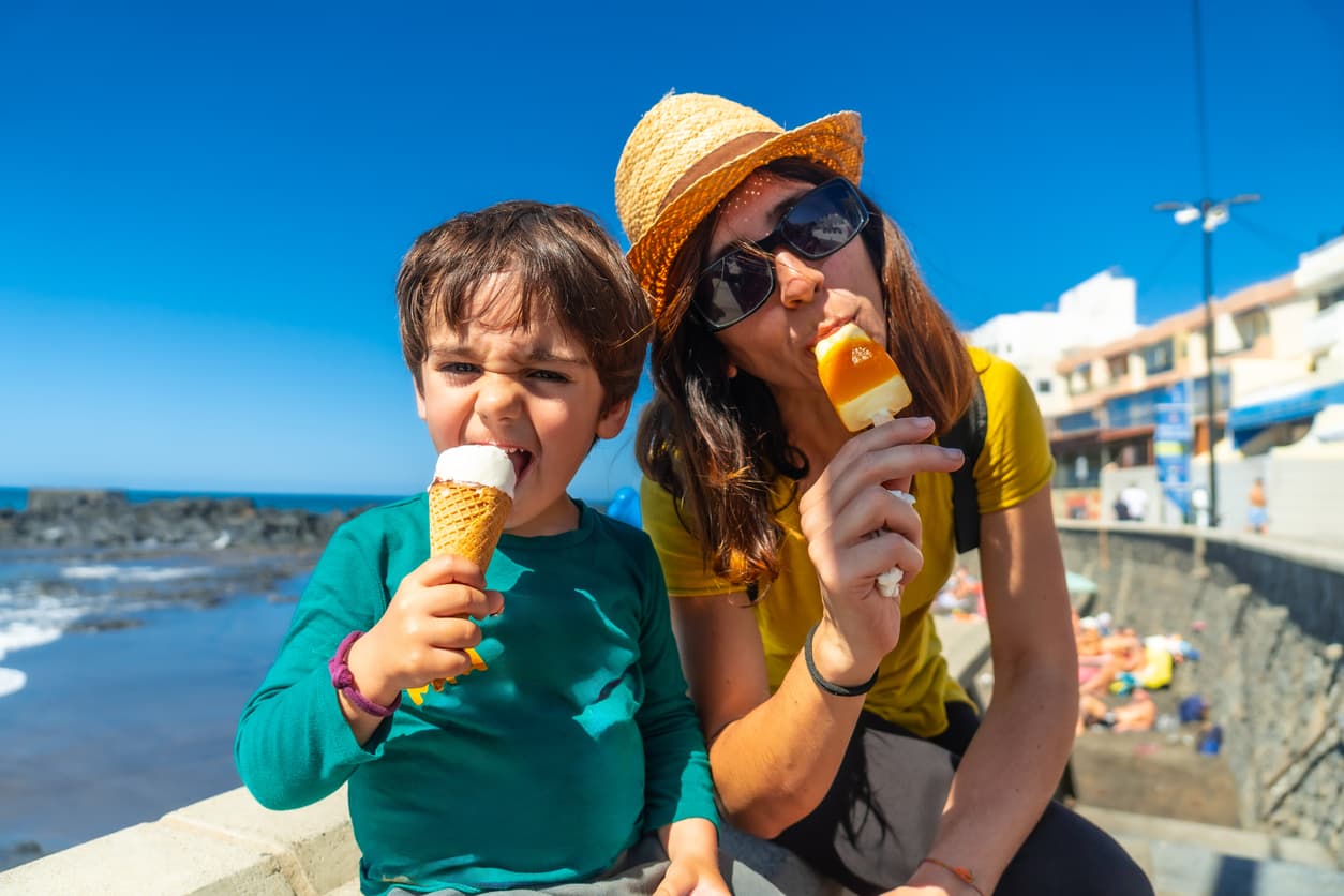 mom and son eating ice cream