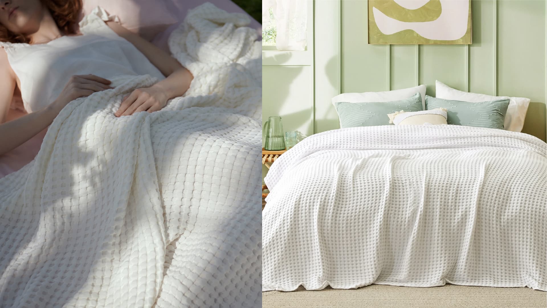 Cozy Comfort Cooling Cotton Waffle Breathable Rayon Derived from Bamboo King Blanket,White,104x90 inches