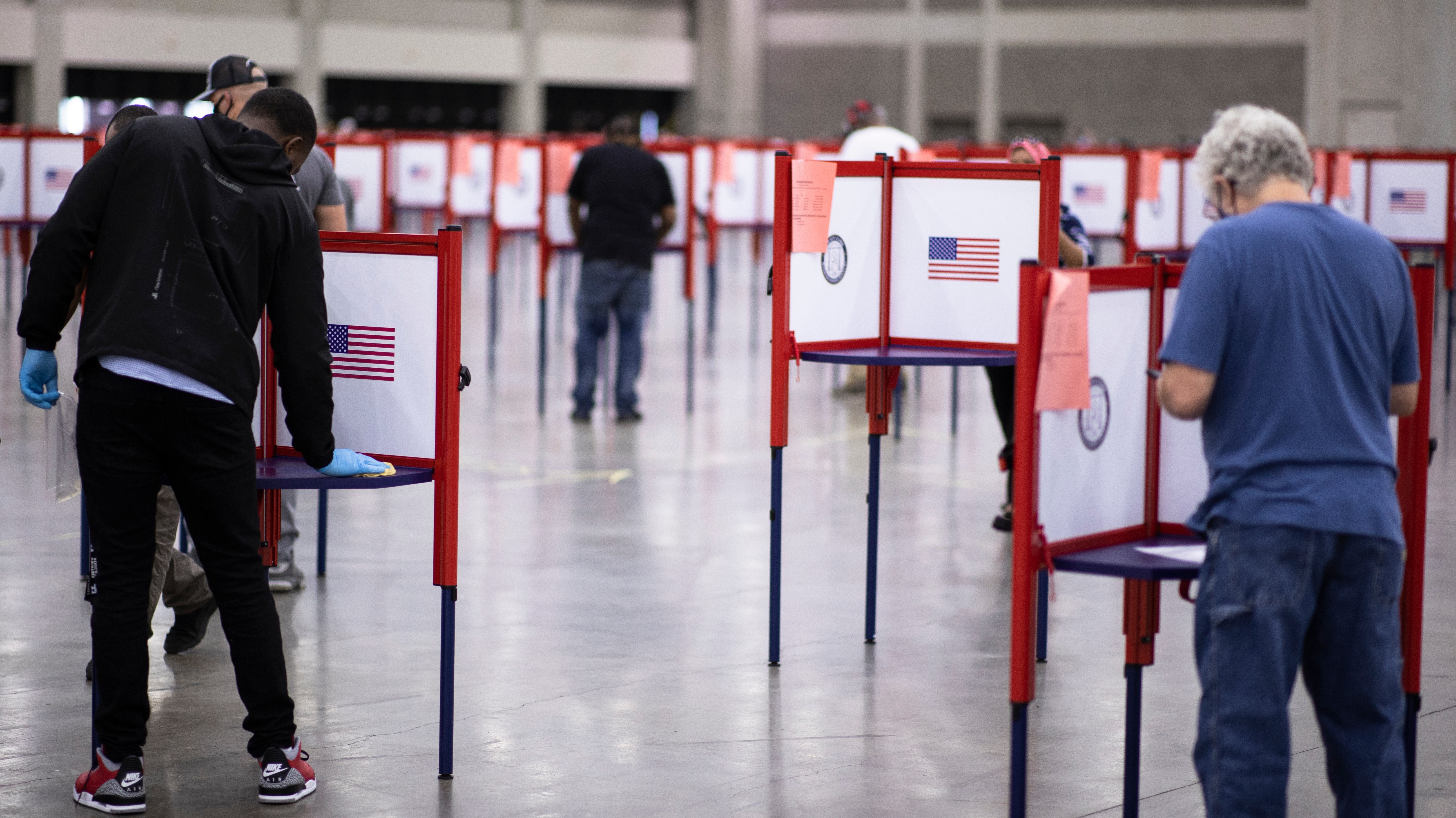 A poll worker at a voting booth in Louisville, Kentucky.