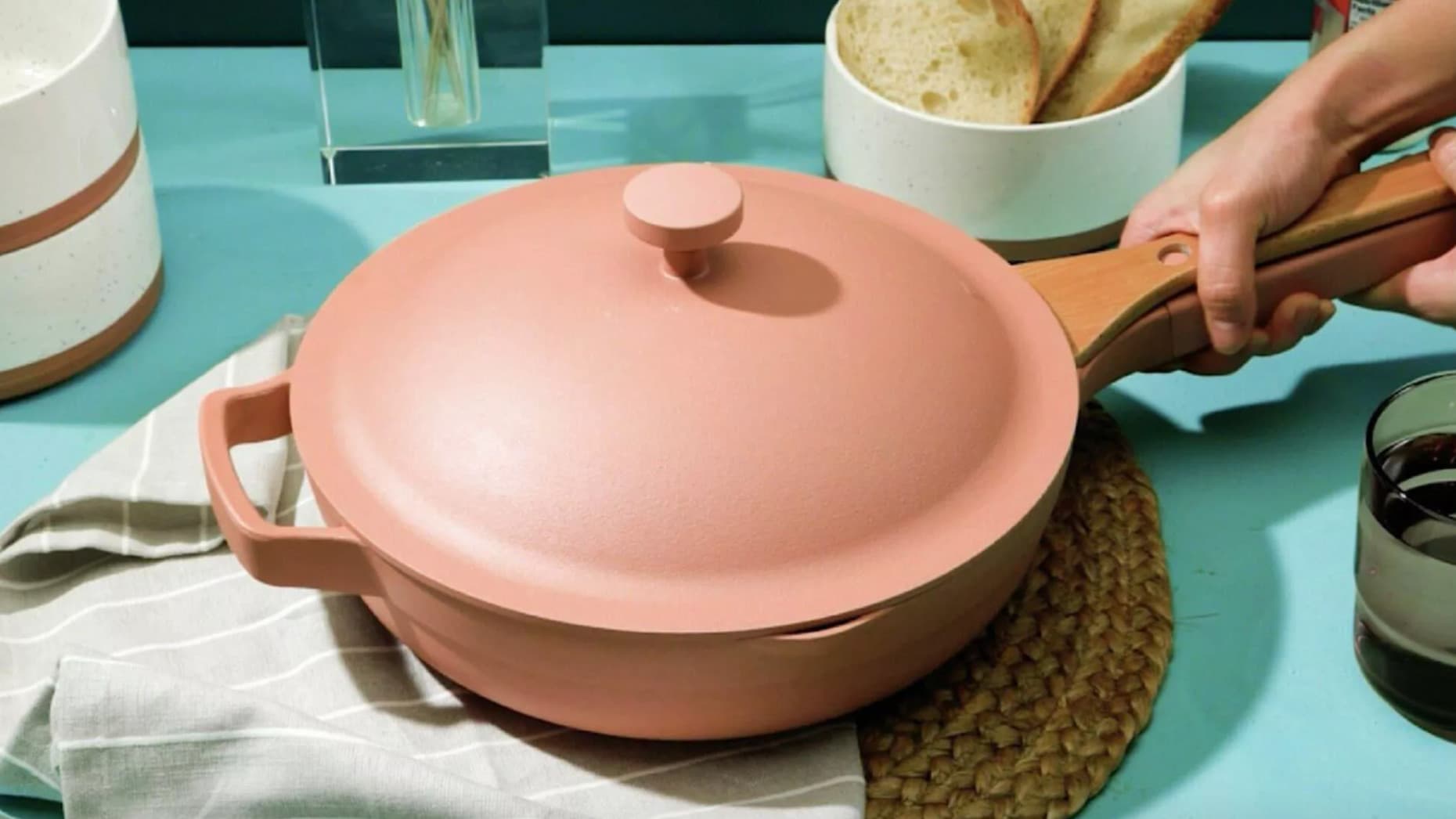 our place nonstock always pan with steaming basket and beechwood utensil