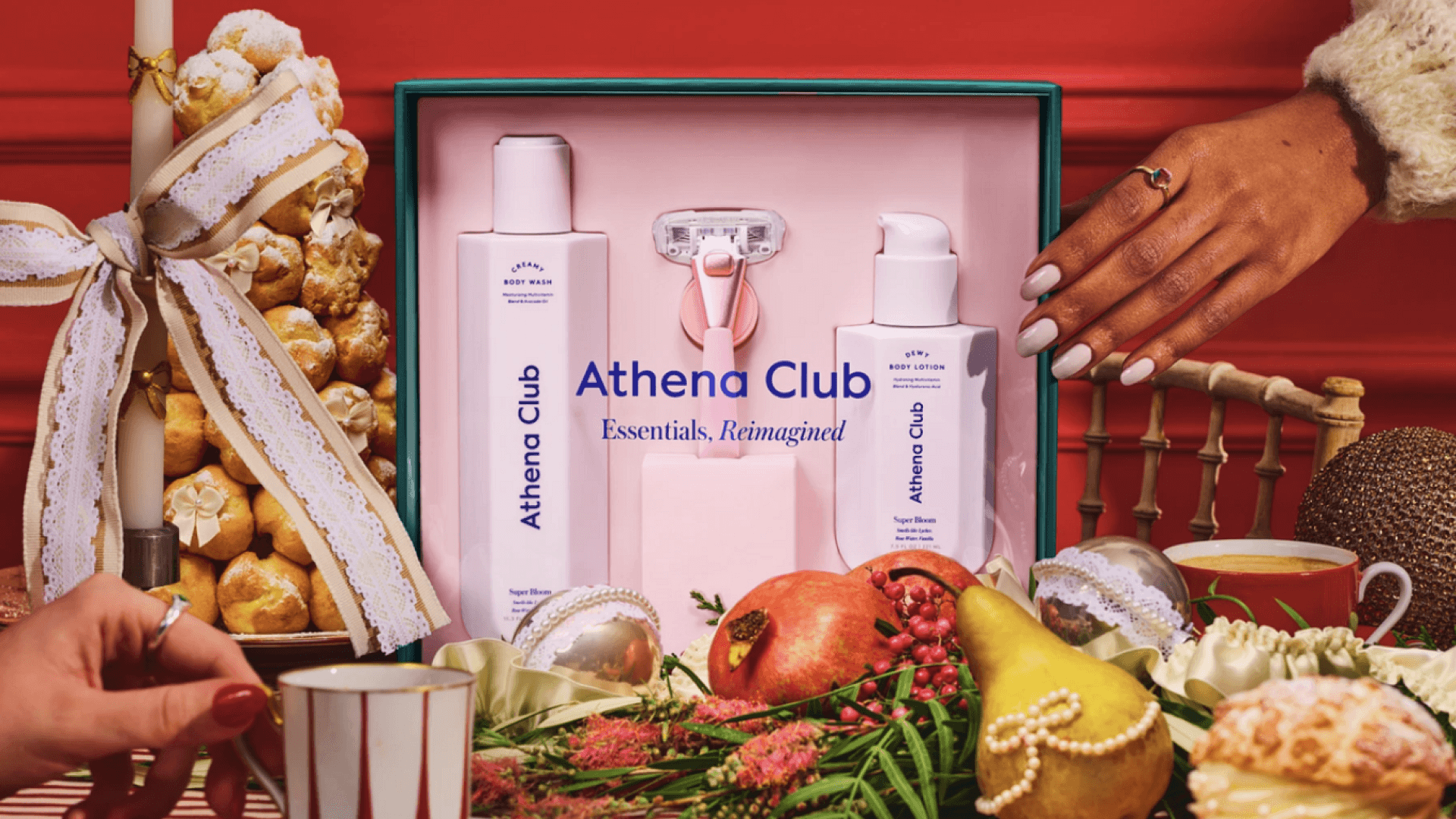 shaving kit with a razor, body lotion, and body wash