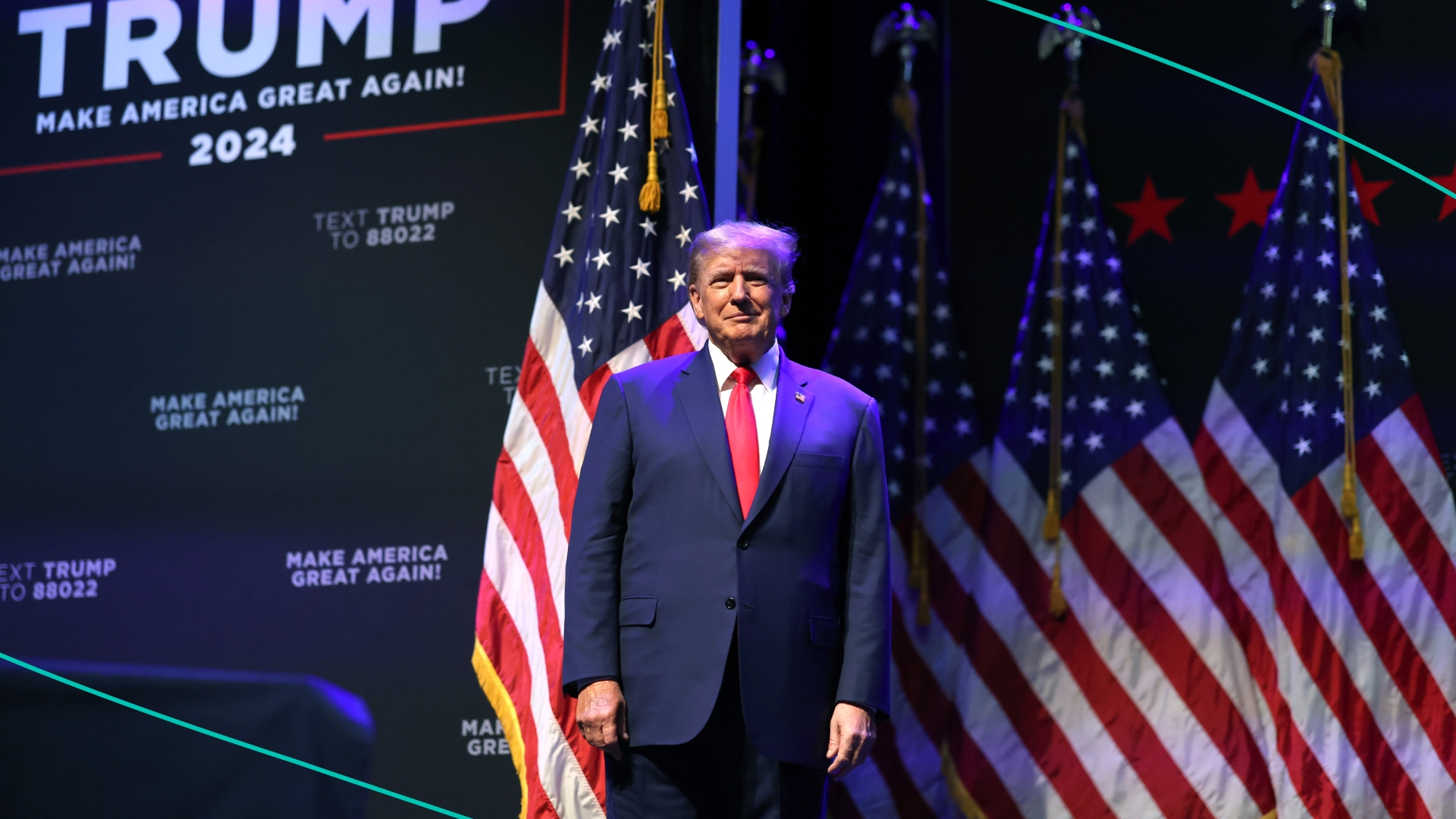 Former President Donald Trump arrives for an event at the Adler Theatre on March 13, 2023