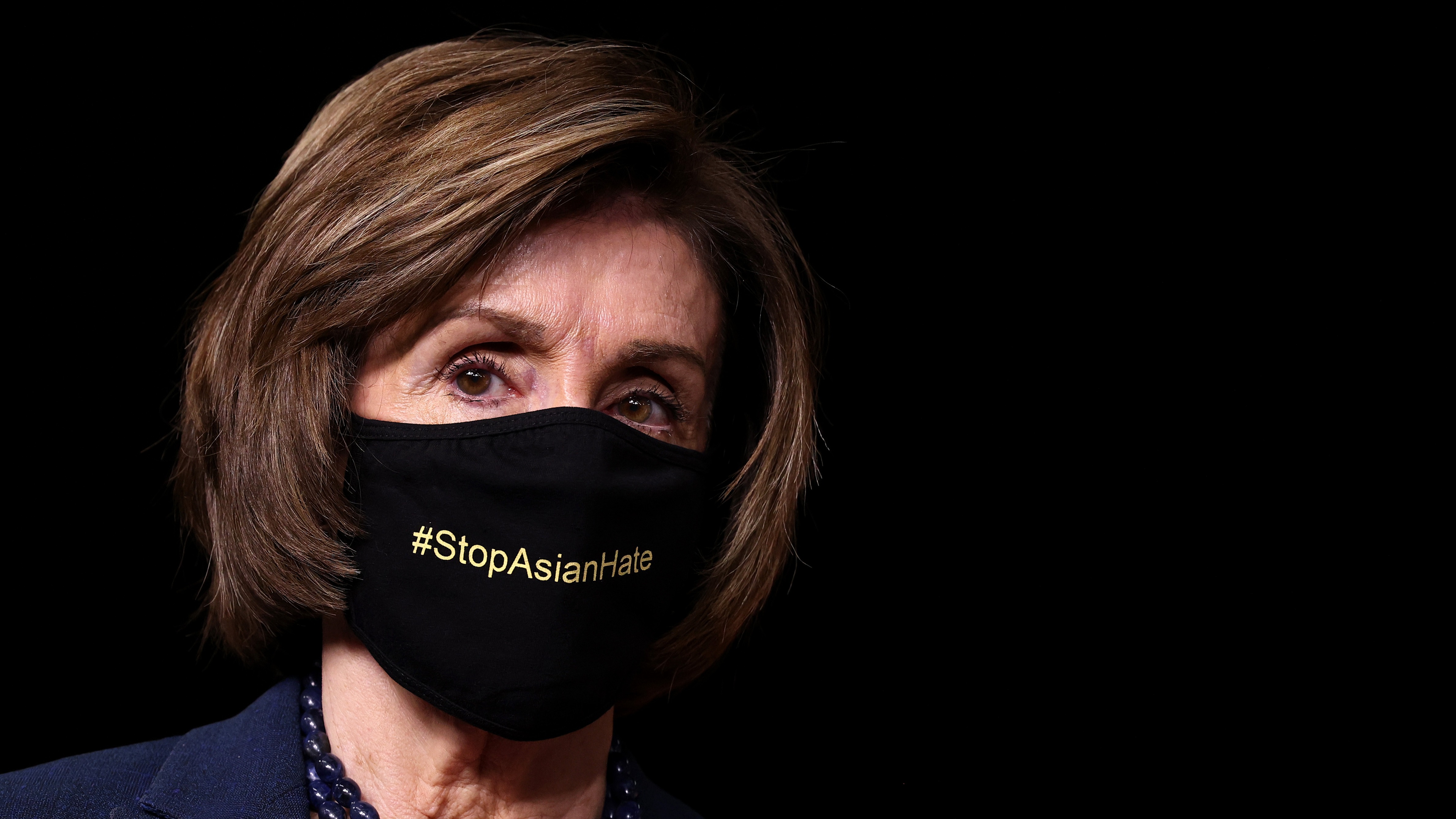 House Speaker Nancy Pelosi at a press conference on the COVID-19 Hate Crimes Act in DC.