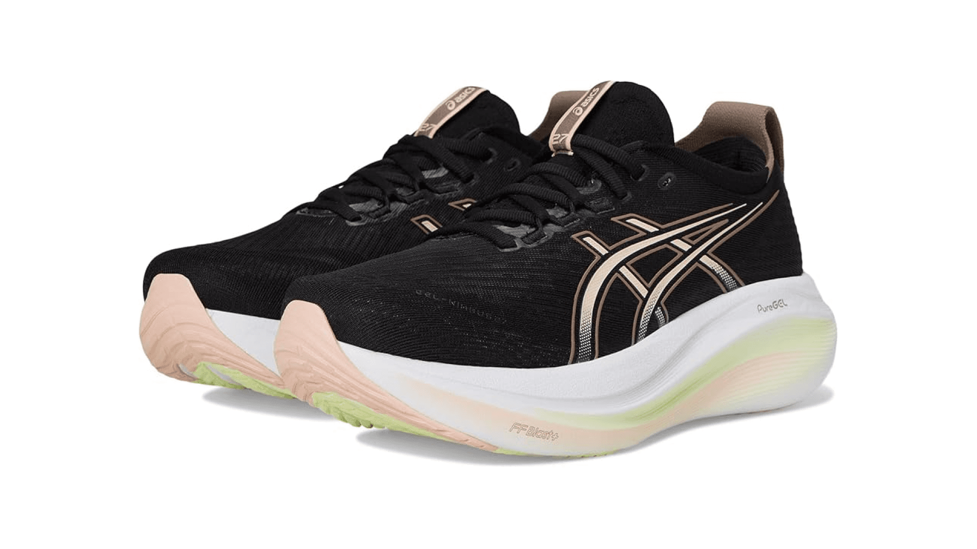 Black sneakers with pink and rose gold accents