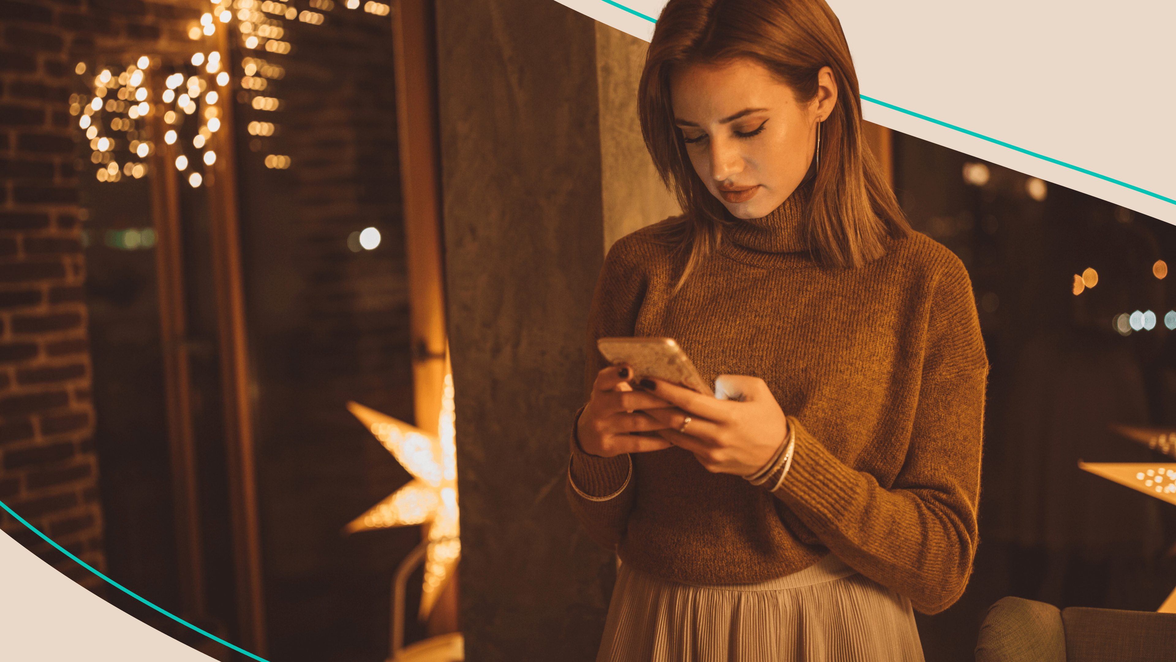 girl bored at holiday party checking her phone