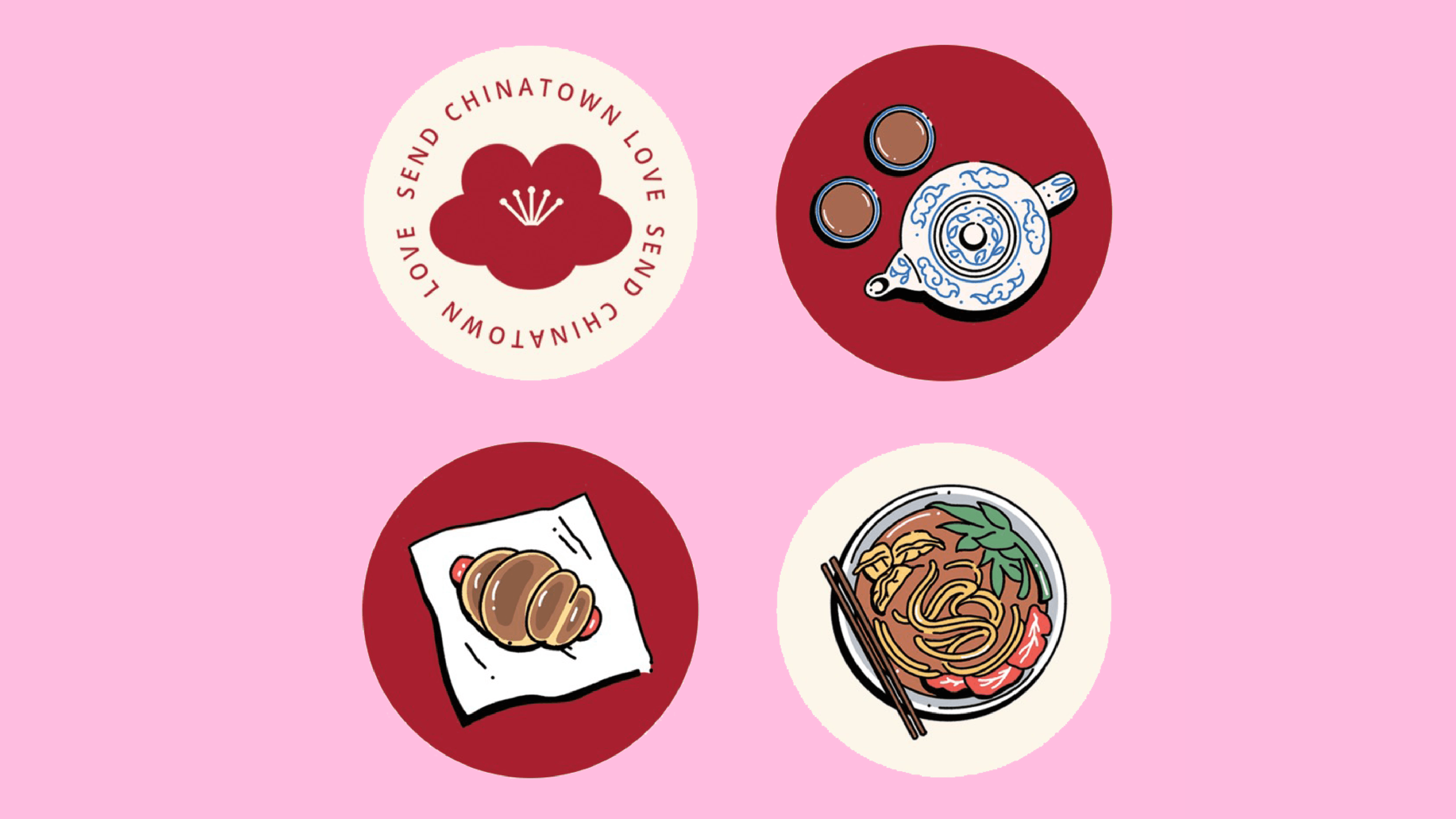 four piece sticker pack that support new york local chinatown businesses