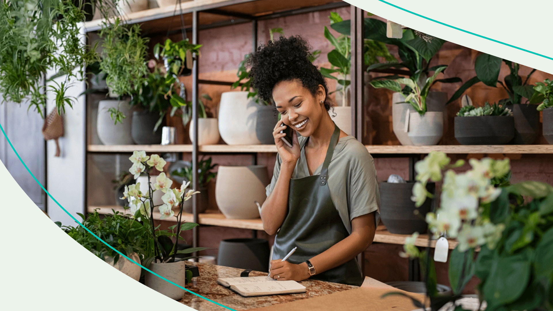Woman setting up store for customers.