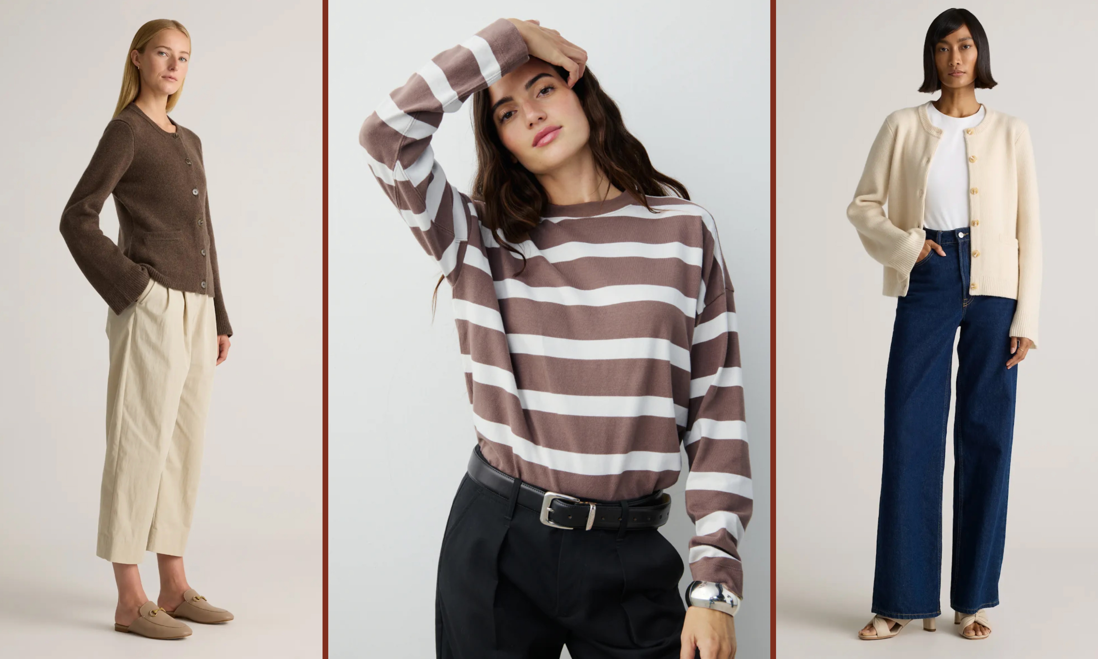 cardigan, striped T-shirt