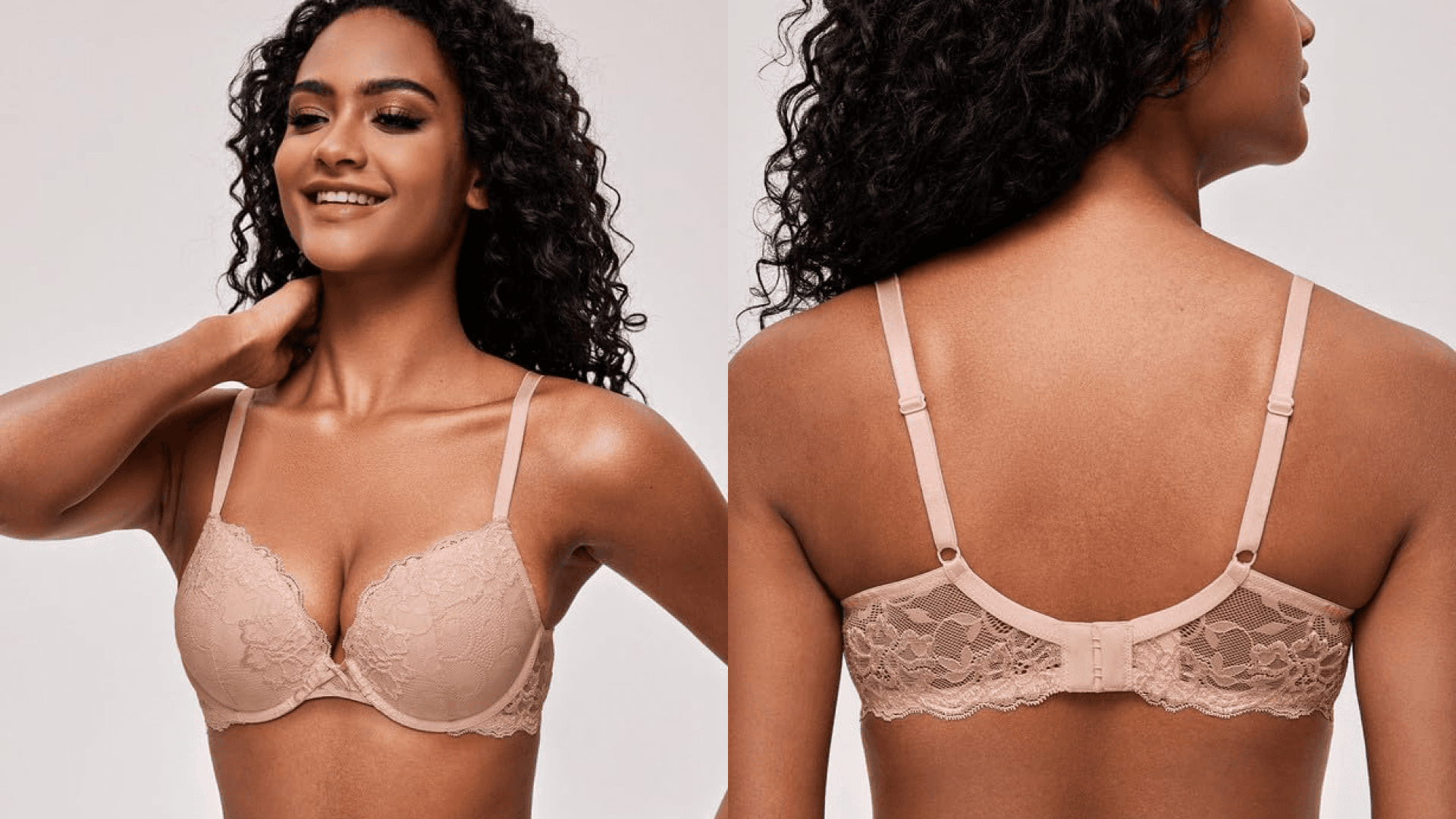 Lace push-up bra in nude pink