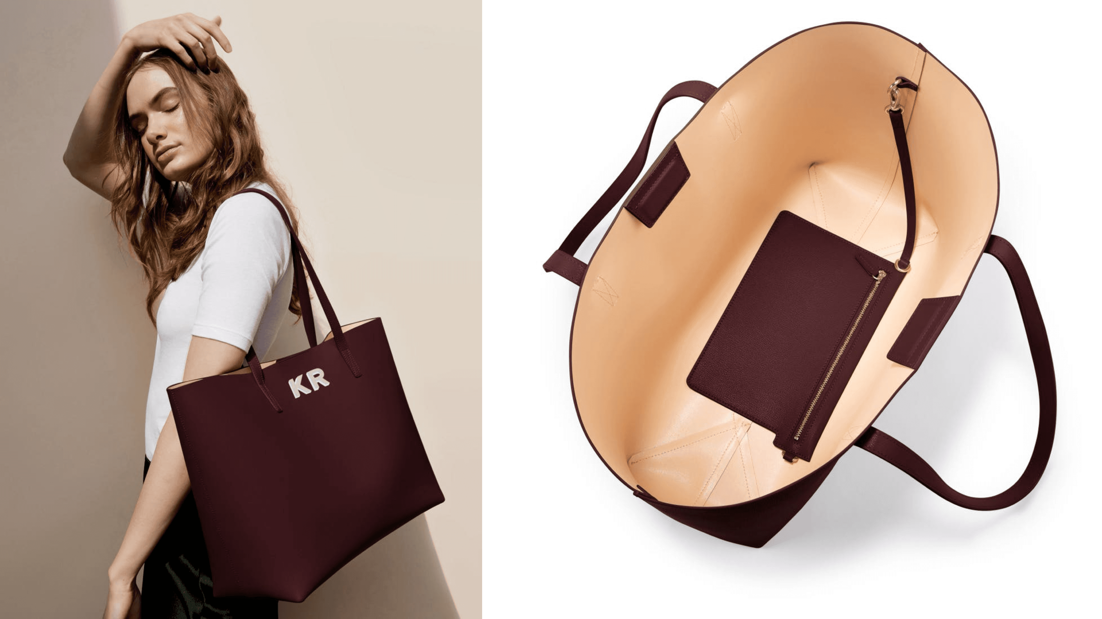 structured leather tote that can be monogramed