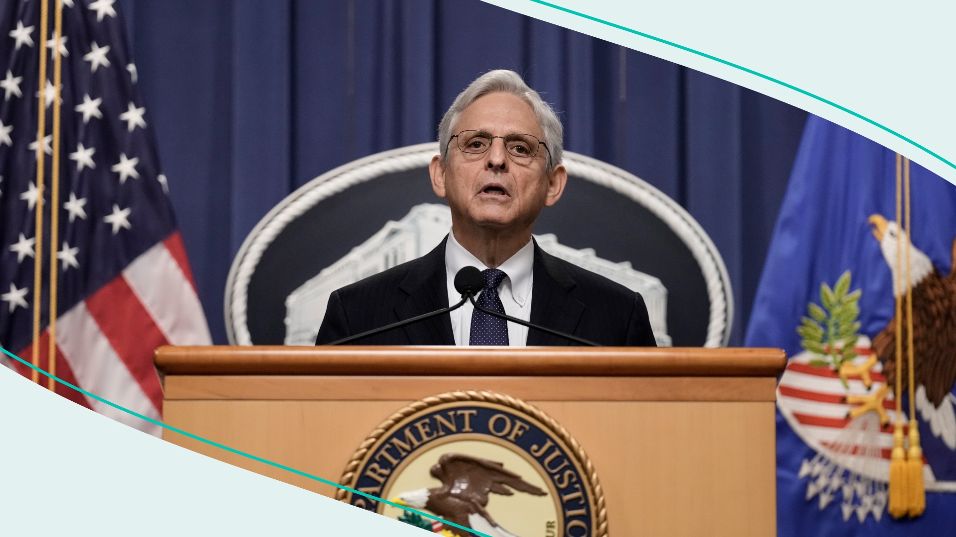 AG Merrick Garland speaking at podium