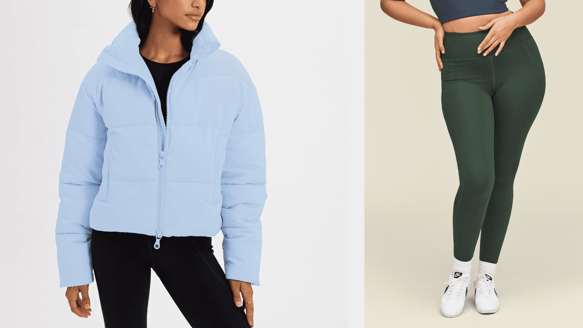 Girlfriend collective puffer and compression leggings