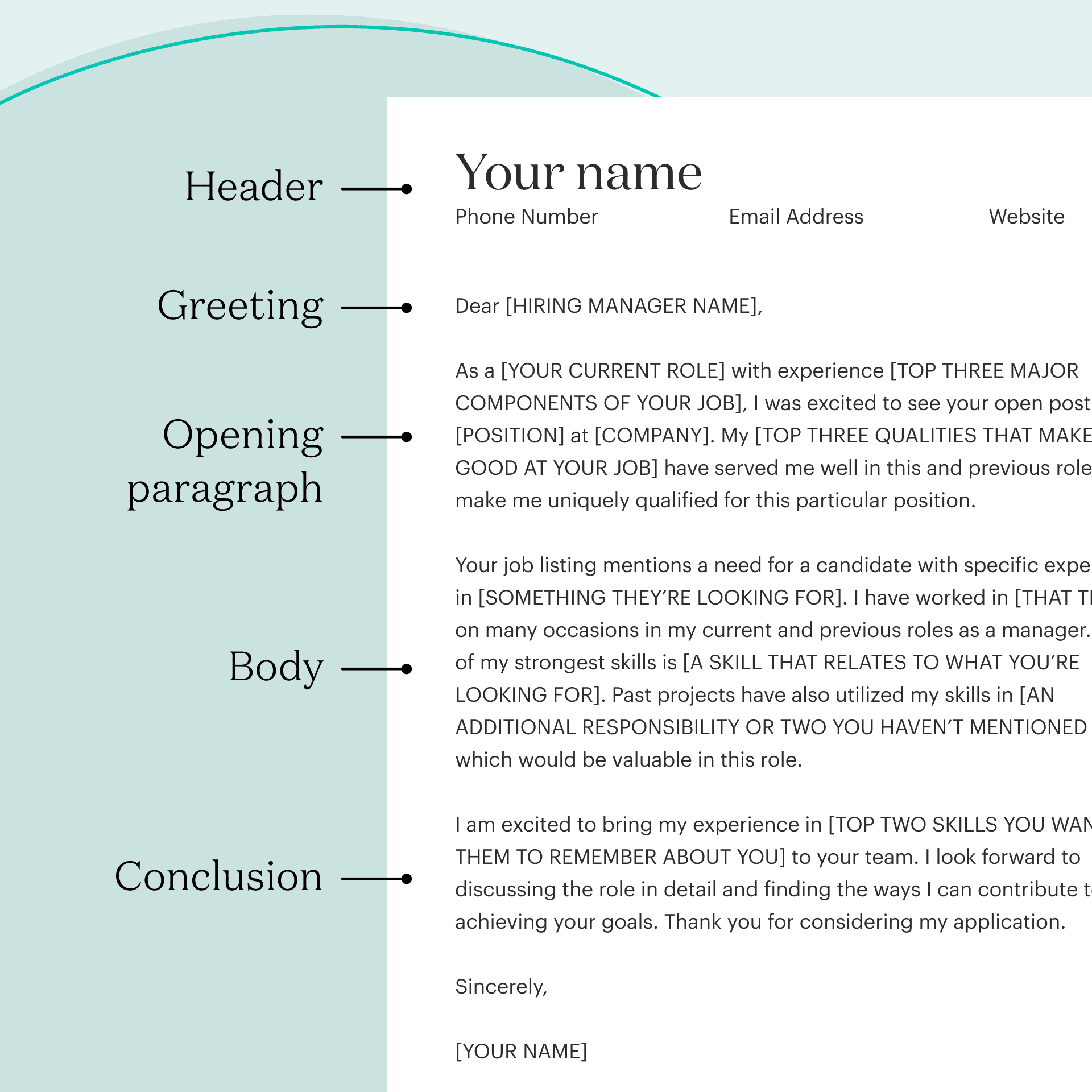 An example of the structure of a cover letter