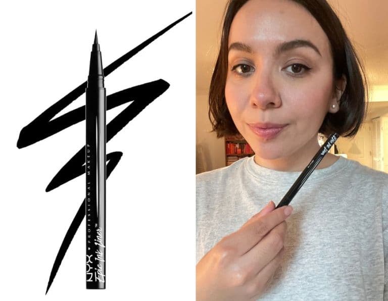 nyx epic ink eyeliner and alexa wearing the eyeliner on the other side