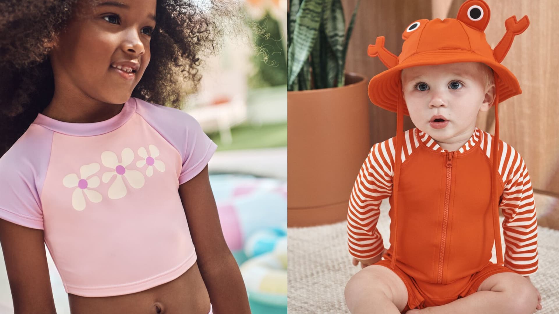 Children wearing bathing suits.