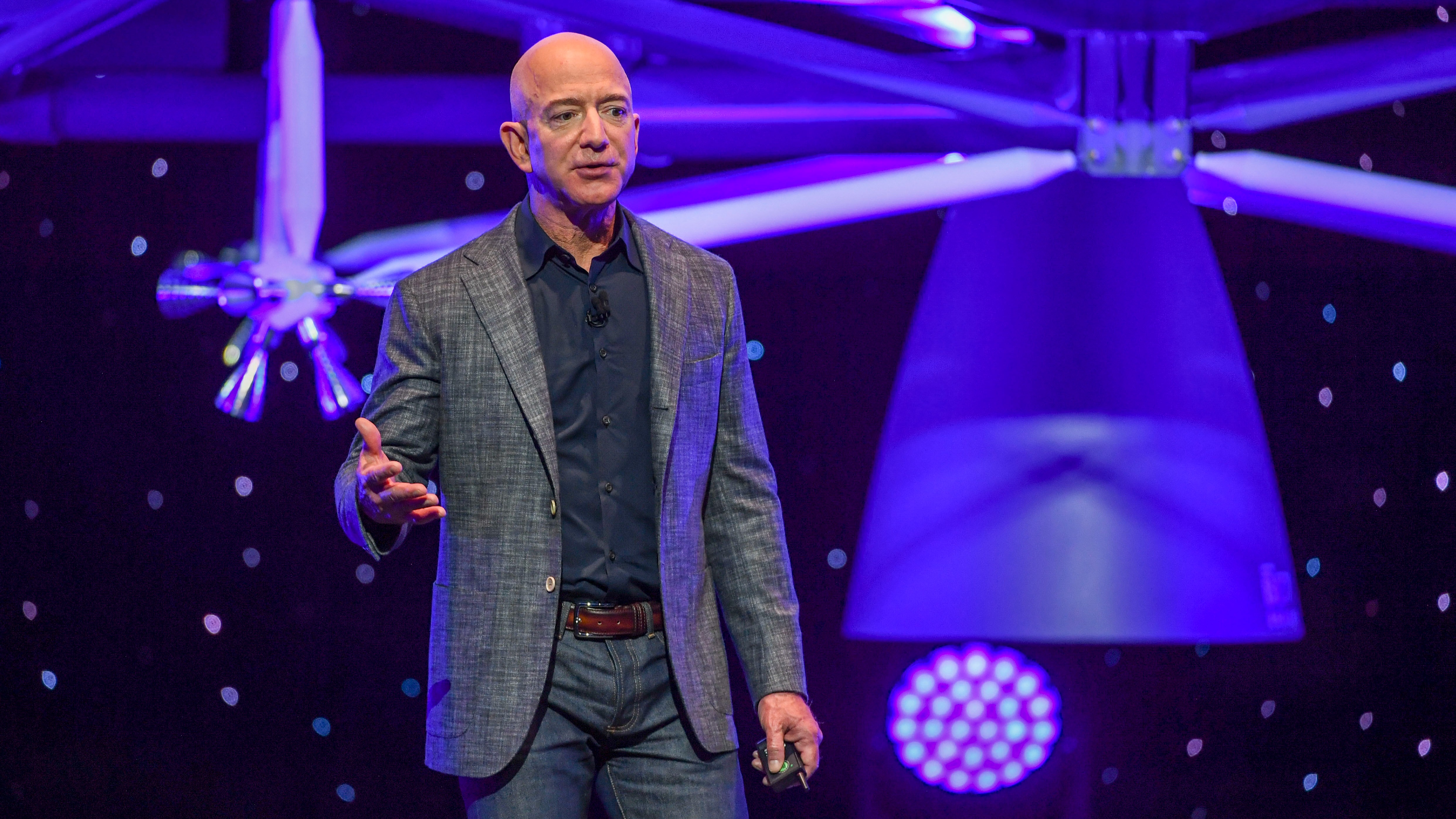 Jeff Bezos, founder of Amazon, Blue Origin and owner of The Washington Post via Getty Images, introduces their newly developed lunar lander "Blue Moon"