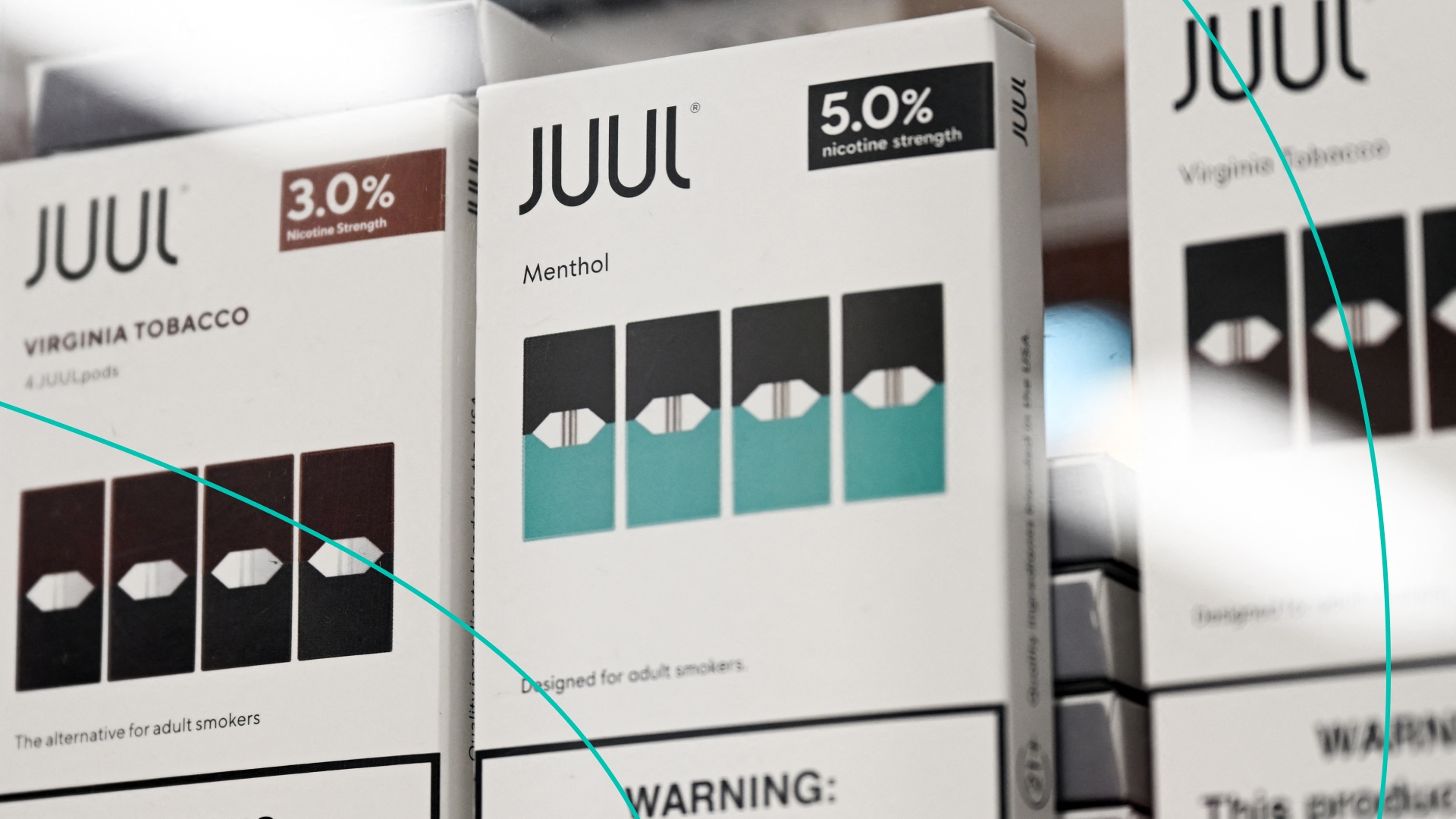 JUUL Labs Inc. Virginia tobacco and menthol flavored vaping e-cigarette products are displayed in a convenience store