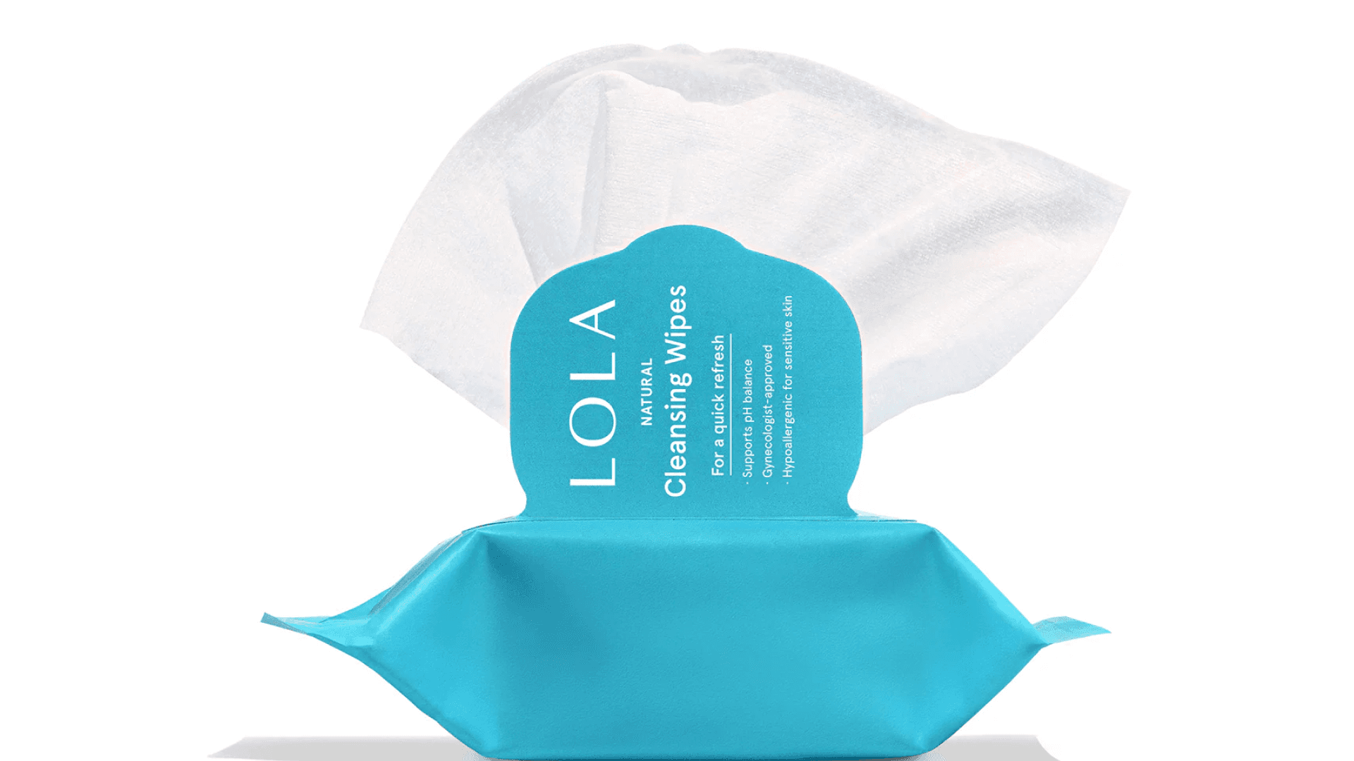 Teal package of wipes with one wipe pulled out