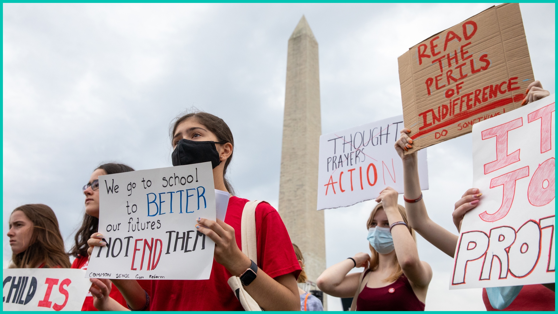 Natalia Peña holds up a sig at the March for our Lives rally against gun violence at the National Mall in Washington, D.C. on June 11, 2022. (