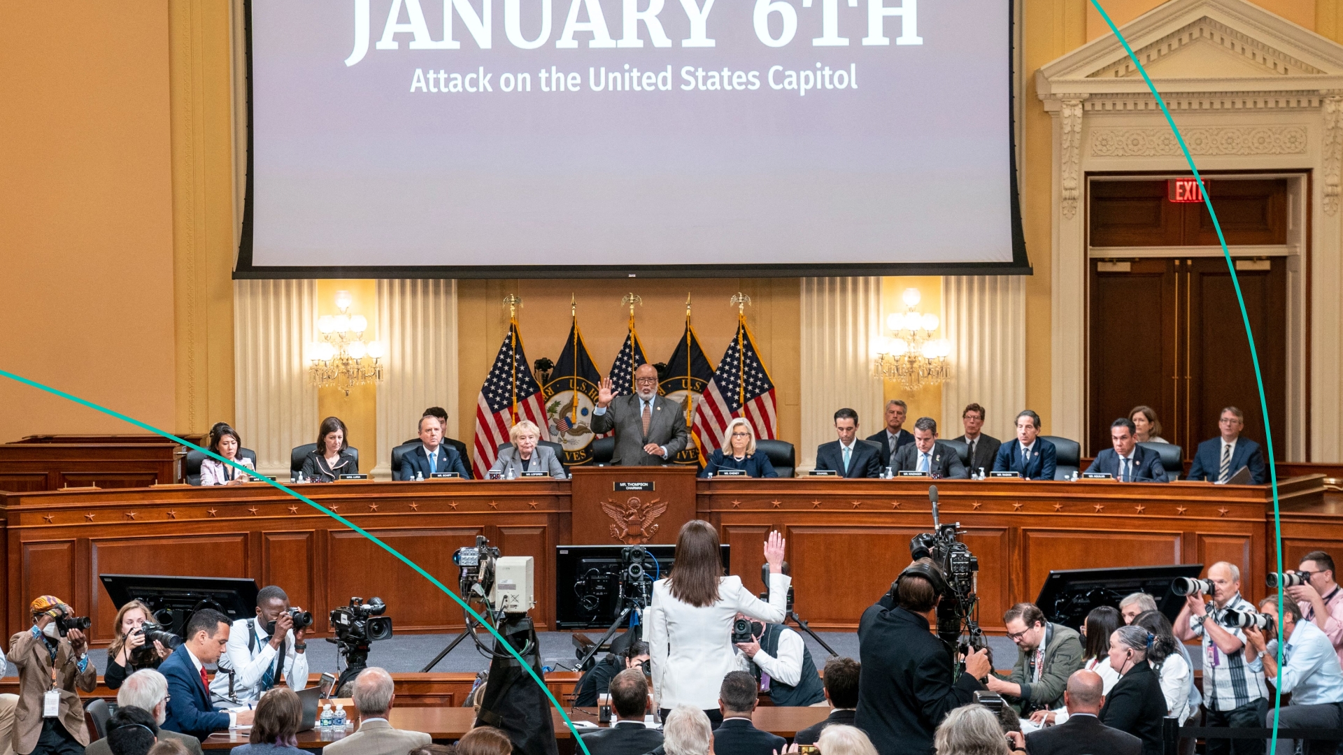 Cassidy Hutchinson, former aide to Trump White House chief of staff Mark Meadows, is sworn in to testify.