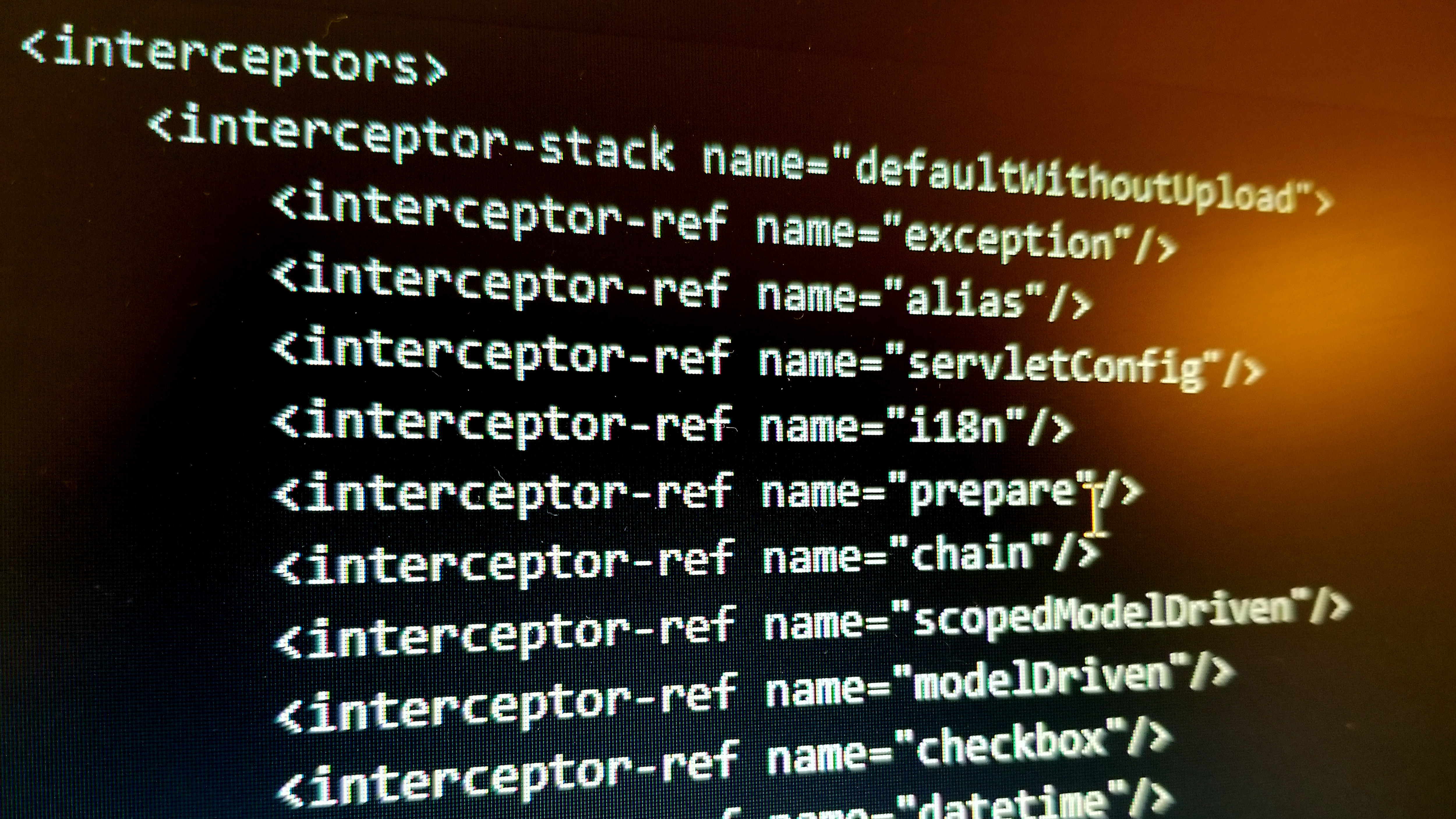 Close-up of code on a computer screen for the Apache Struts framework, which was exploited by computer hackers.