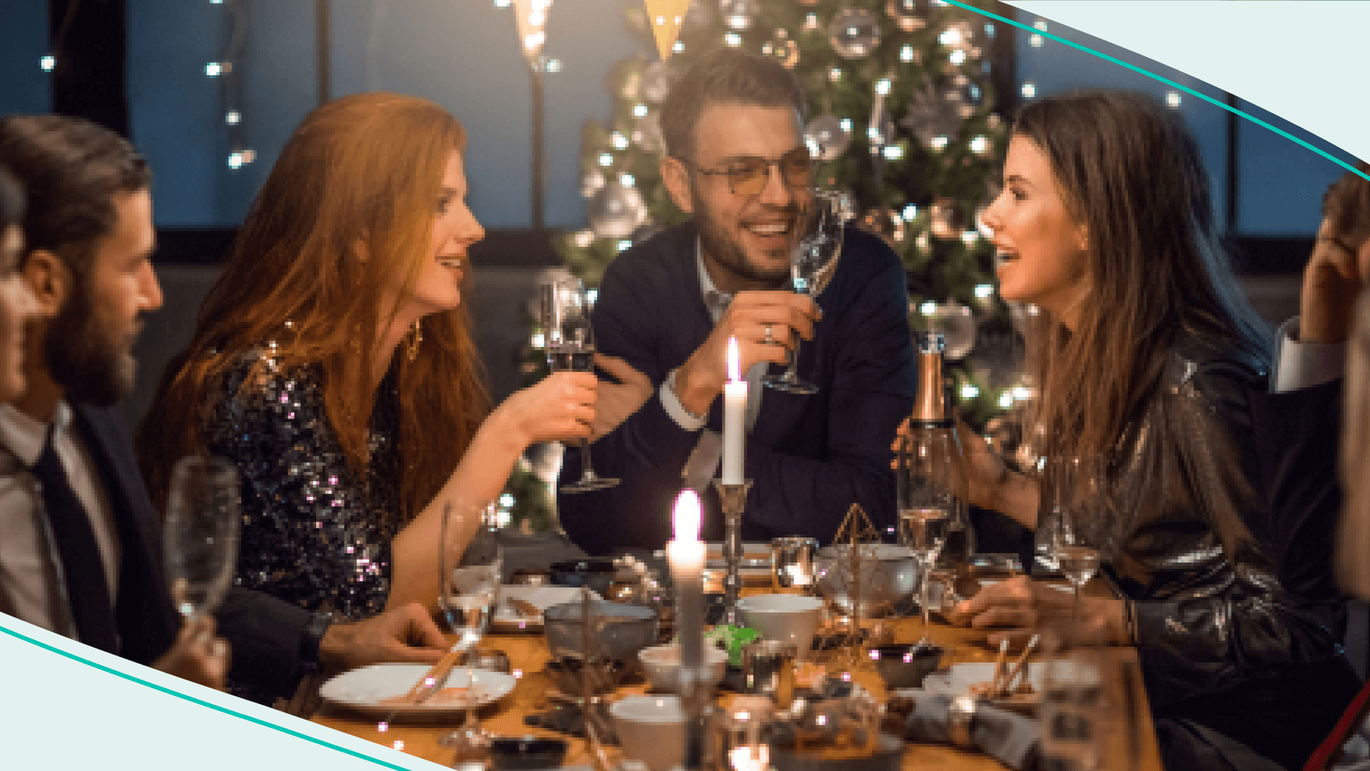 Christmas dinner with friends at home.