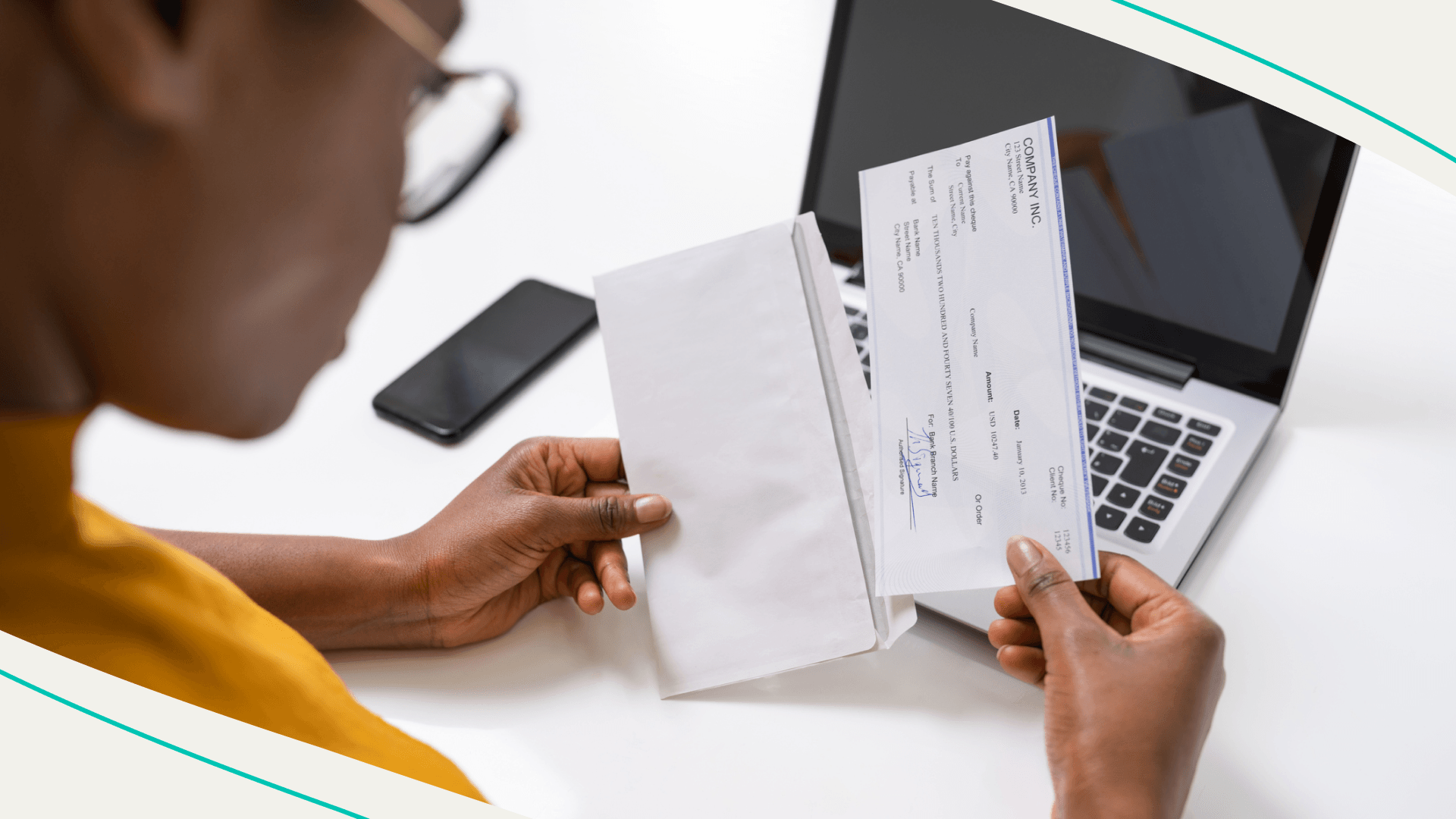 accessibility, woman opening paycheck