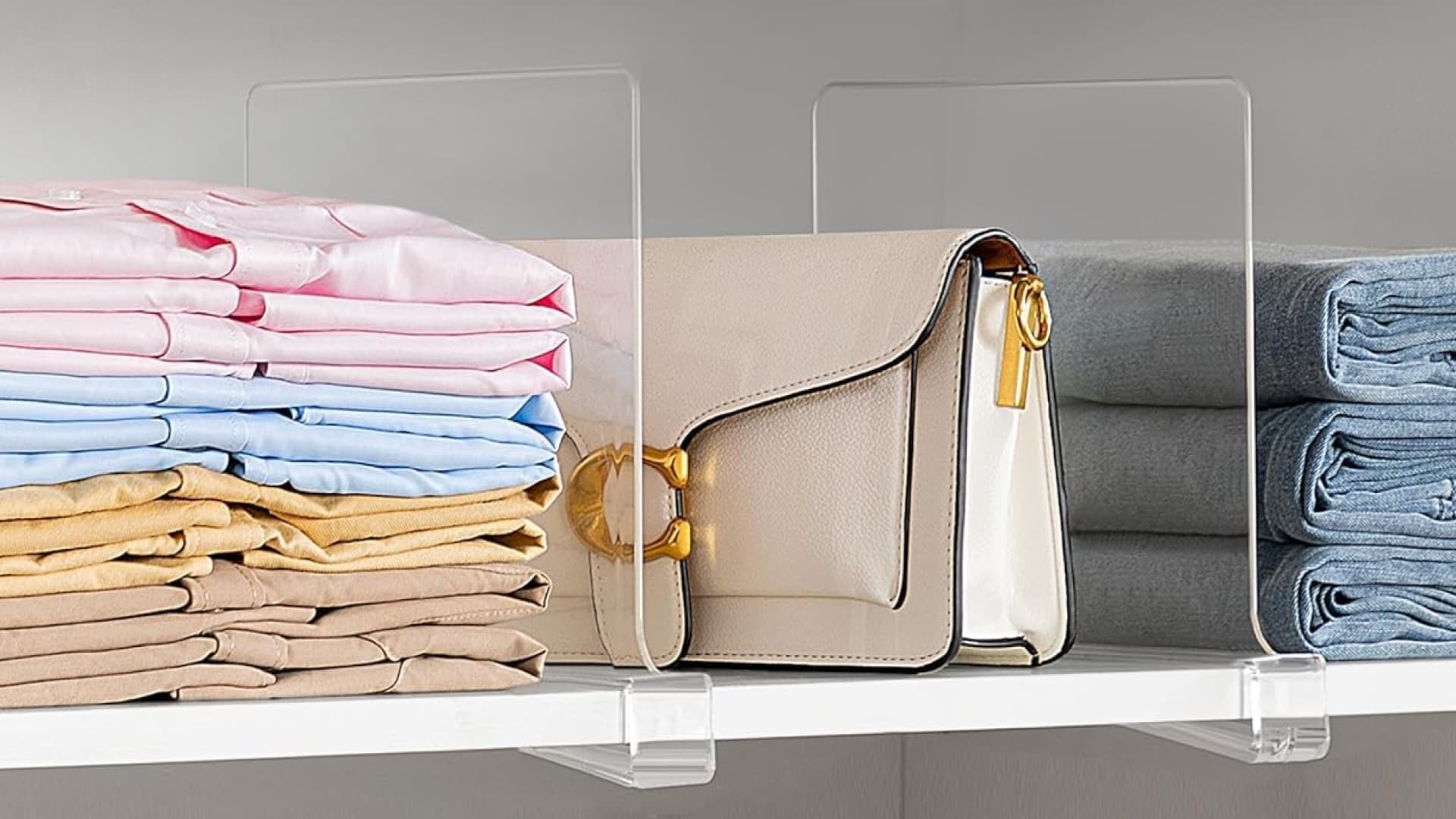 HBlife 6 Pack Closet Organizers and Storage, Clear Shelf Dividers, Vertical Purse Organizer for Closet Perfect for Sweater, Shirts, Handbags in Bedroom and Kitchen, Acrylic Bookshelf for Organization