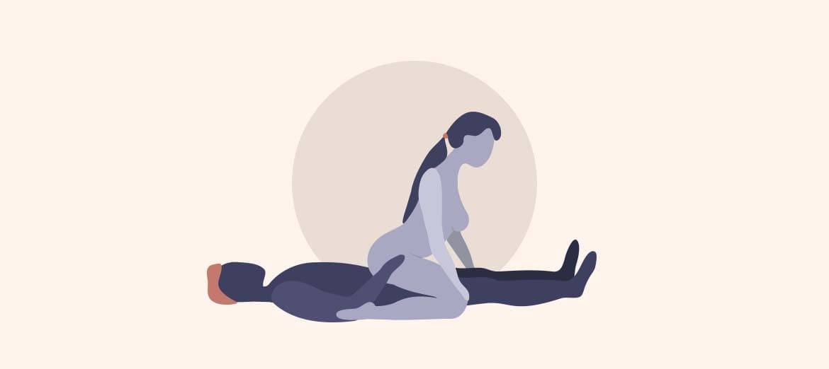 An illustration of the reverse cow-rider sex position.